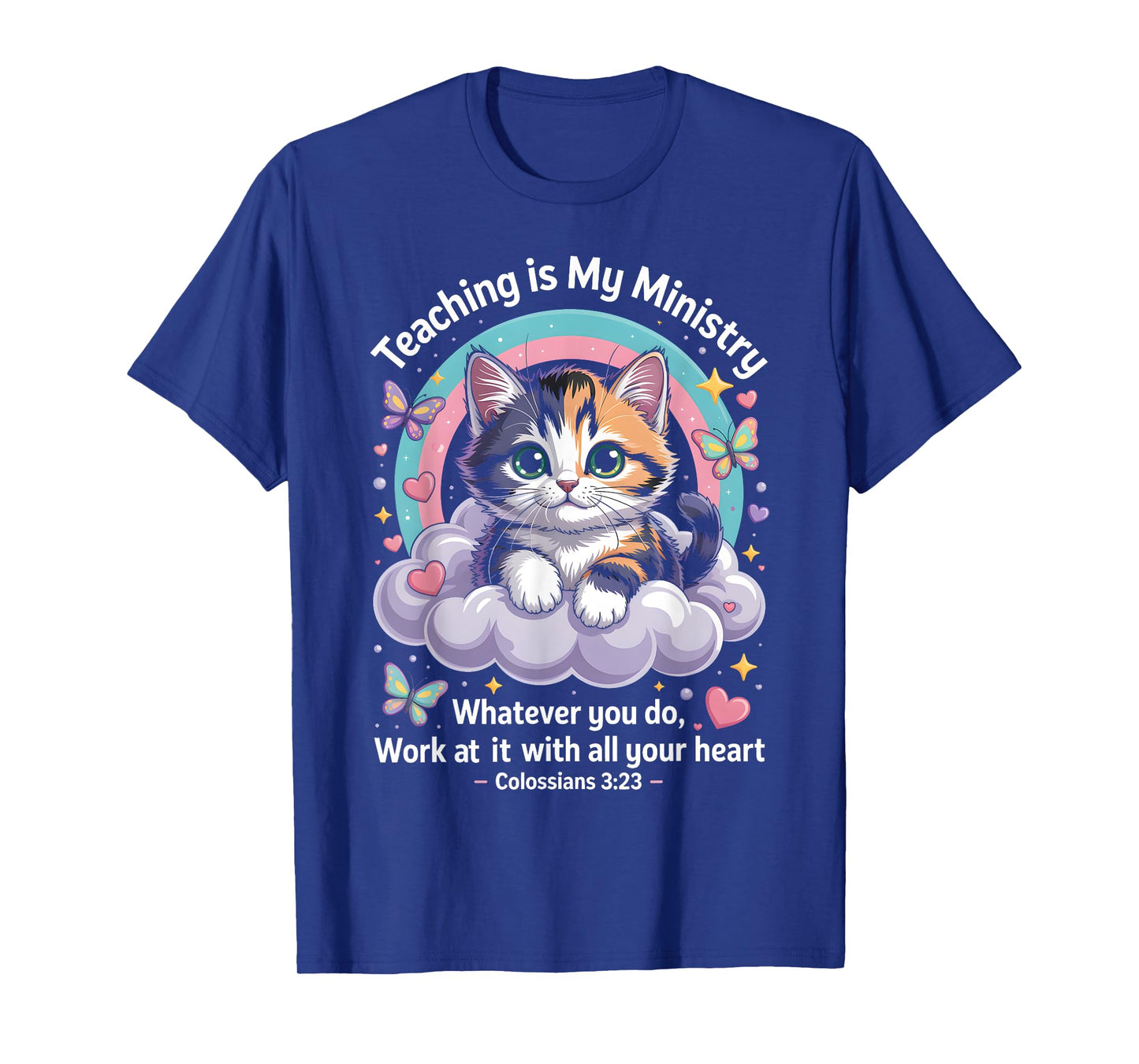 Teaching is My Ministry Cute Christian Cat Bible Verse Art T-Shirt