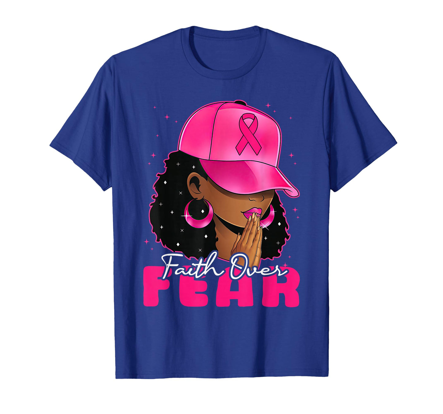 Faith Over Fear Christian Black Women Afro Breast Cancer T-Shirt