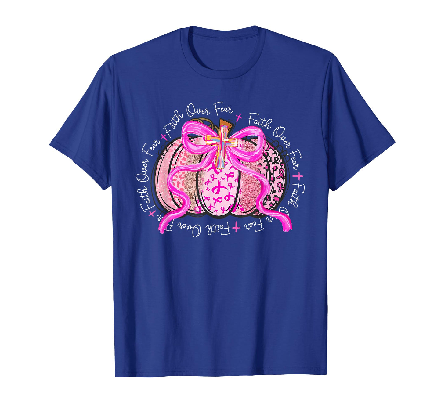 Faith Over Fear Preppy Pumpkin Christian Breast Cancer Fall T-Shirt