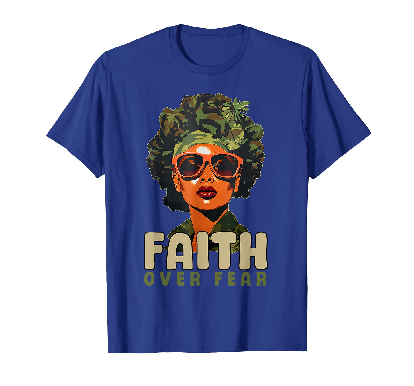 Faith Over Fear Christian Camo African American Afro Women T-Shirt