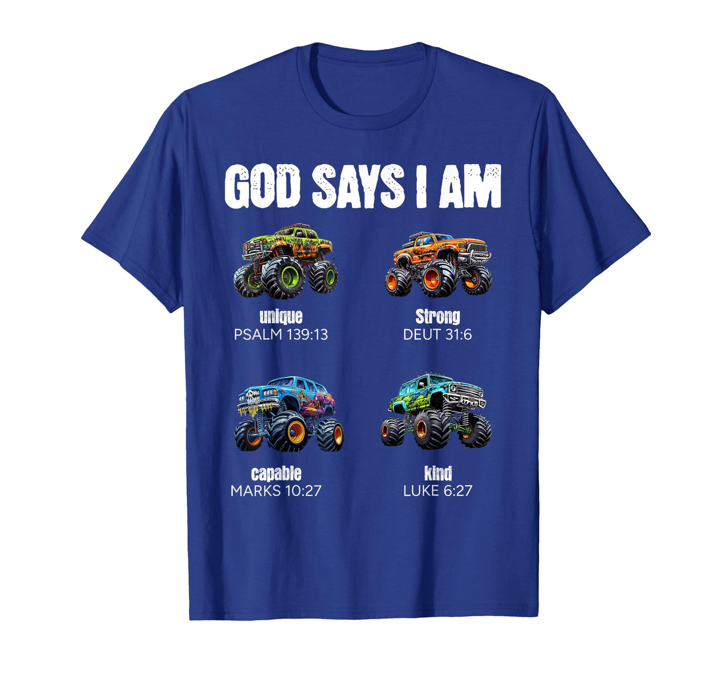 God Says I Am Christian Toddler Kids Monster Truck T-Shirt