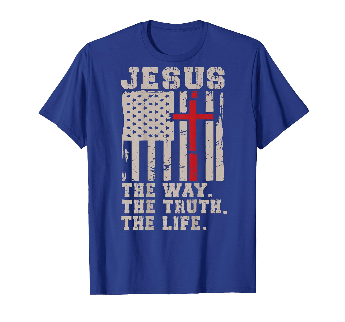 On-Back Jesus Way Truth Life Patriotic Christian Faith Cross T-Shirt