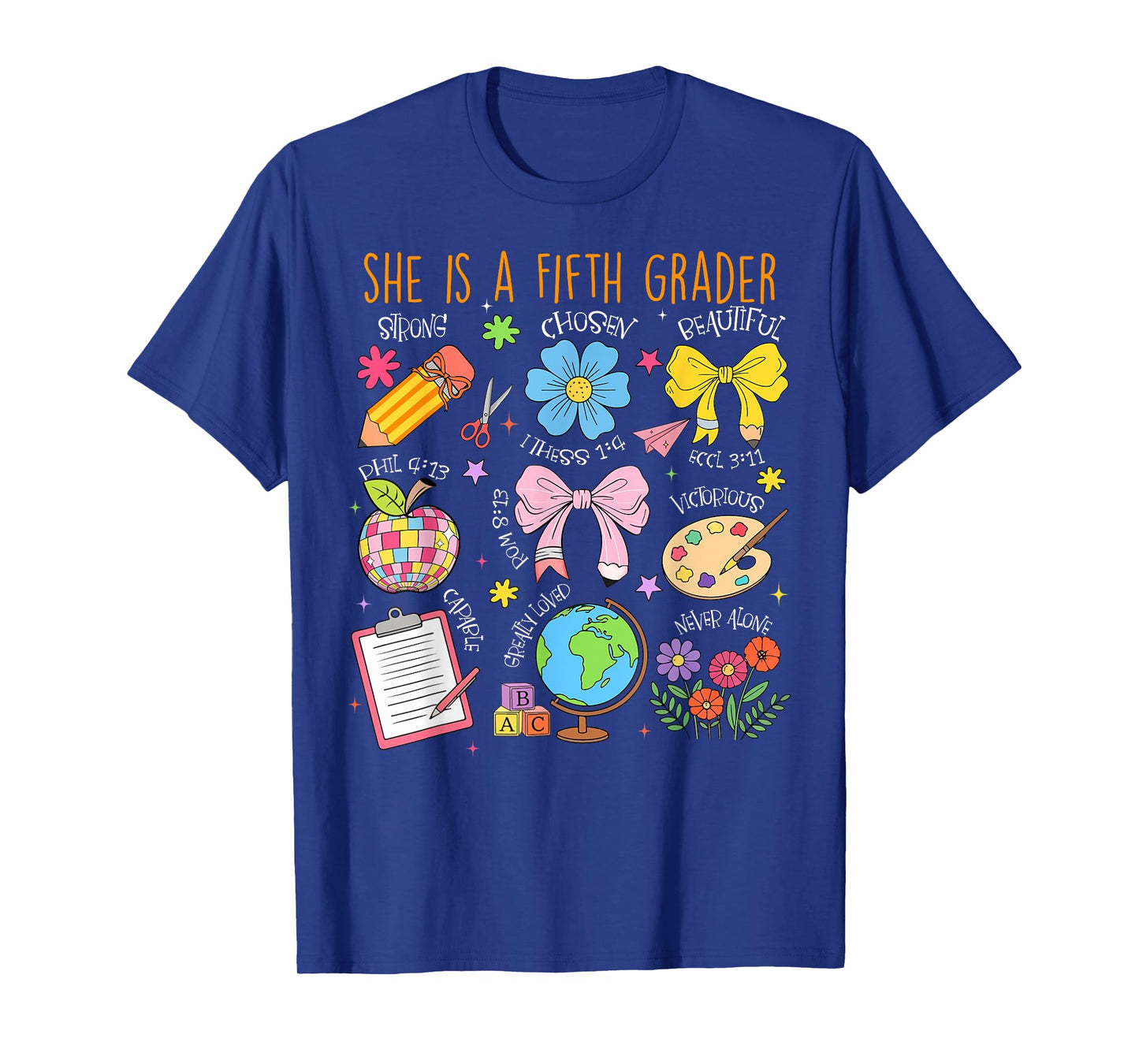 She Is A Fifth Grader Bible Verses Back To School Floral T-Shirt