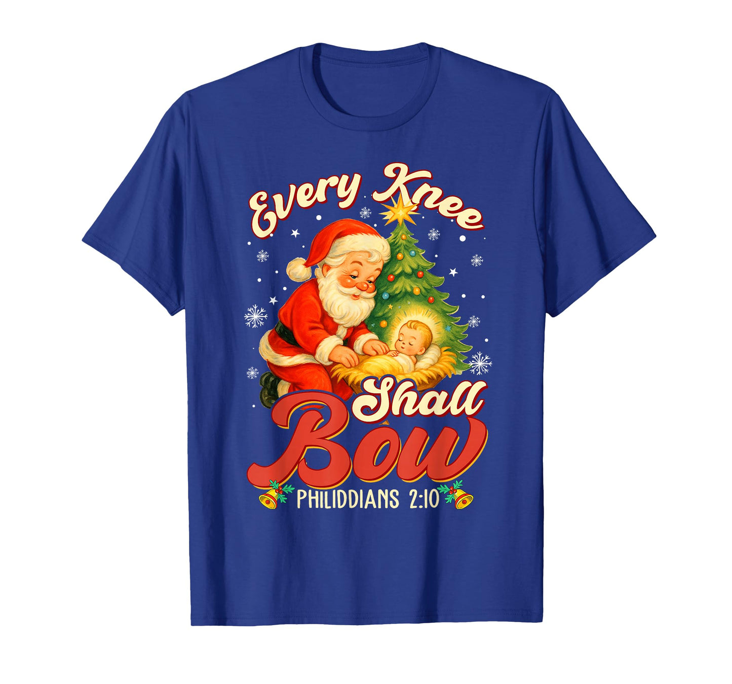 Every Knee Shall Bow Santa Christmas Nativity Scene Vintage T-Shirt