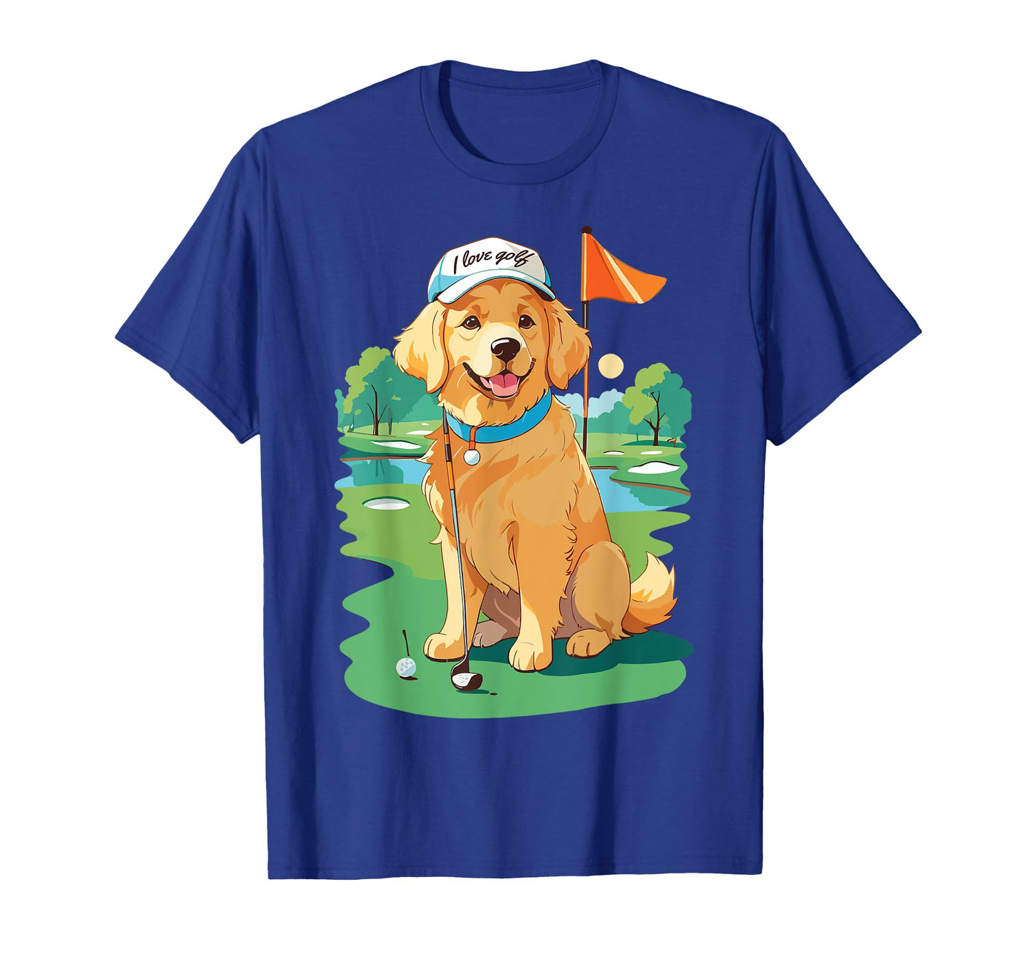 I Love Golf Golf Dog Illustration Golden Retriever Men Women T-Shirt