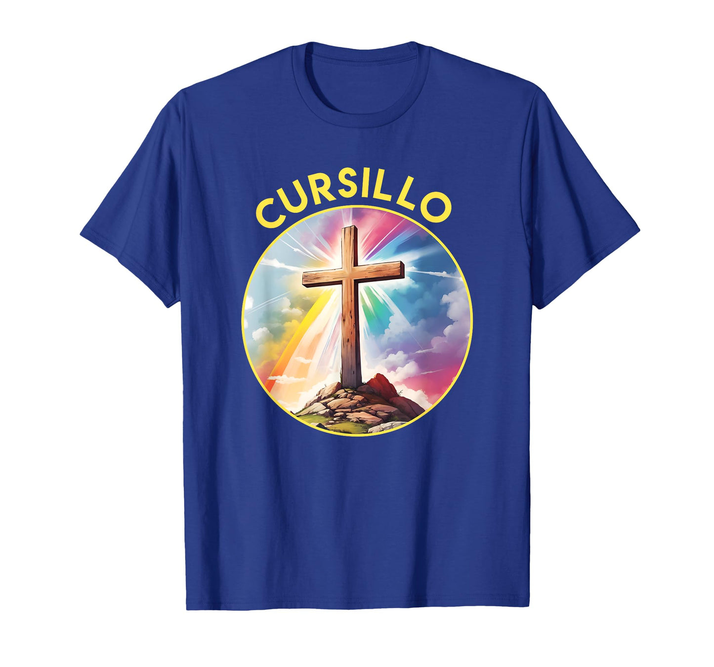 Cursillo Faith Wood Cross With Rainbow and Clouds T-Shirt