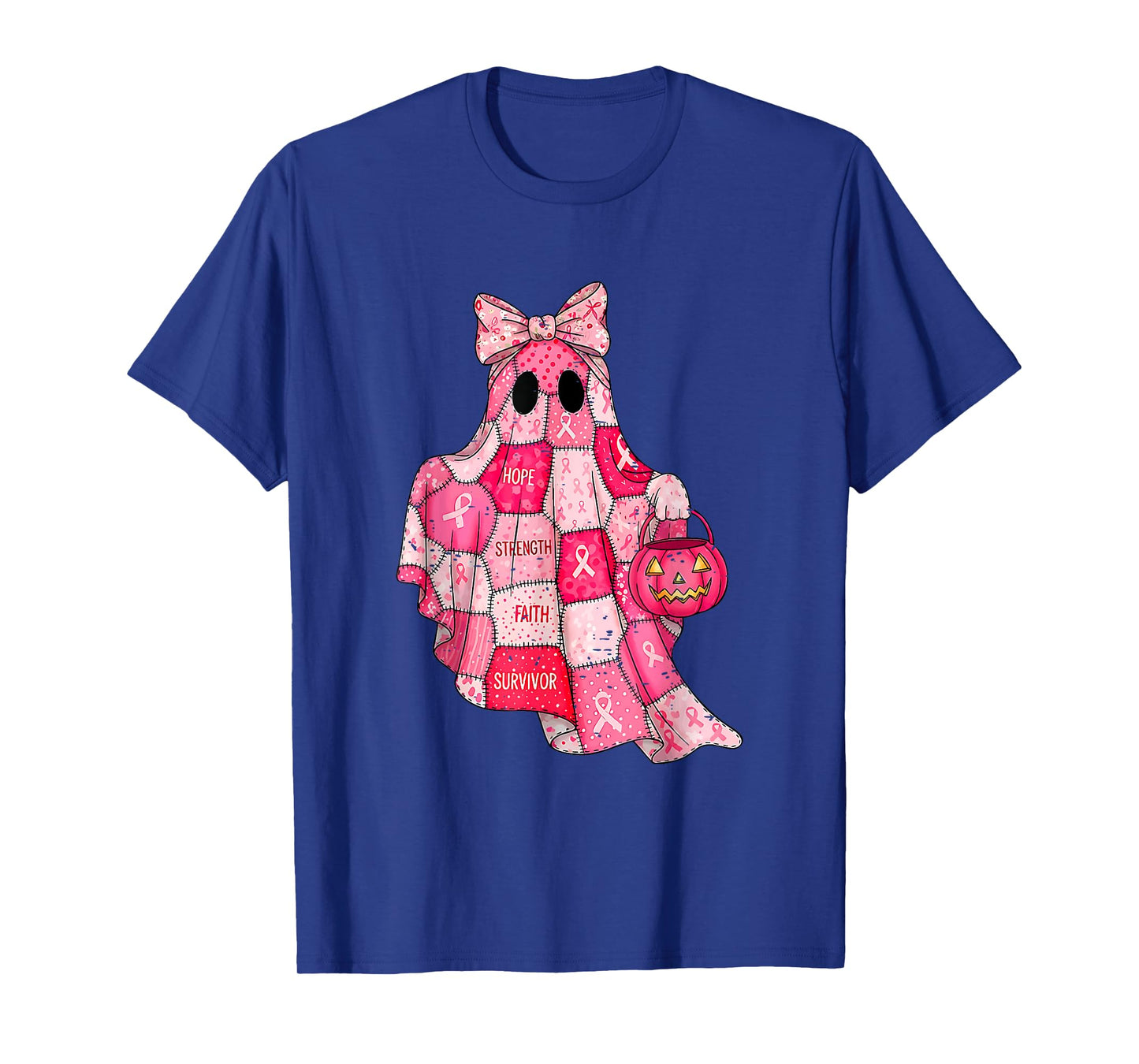 Faith Hope Strength Breast Cancer Awareness Pink Ghost Bow T-Shirt