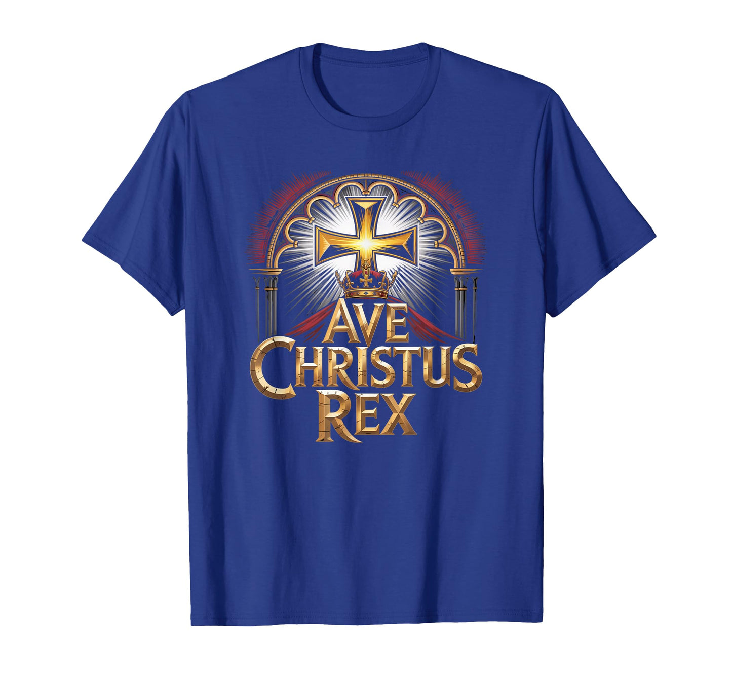 Ave Christus Rex Crowned Golden Cross Christian Faith Design T-Shirt