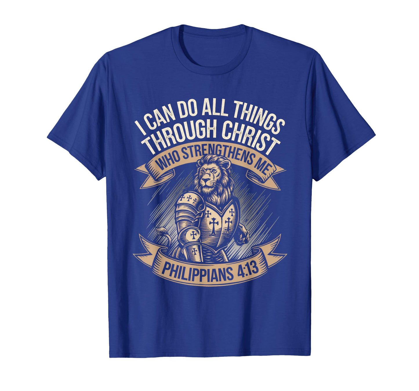 Christian Tshirt Philippians 4:13 Religious Lion Strengthens T-Shirt