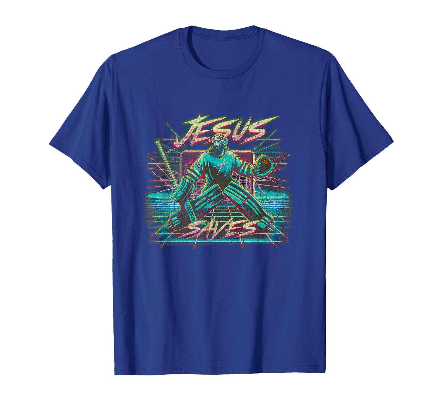 Vintage Retro Vaporwave Jesus Saves Ice Hockey Goalie T-Shirt