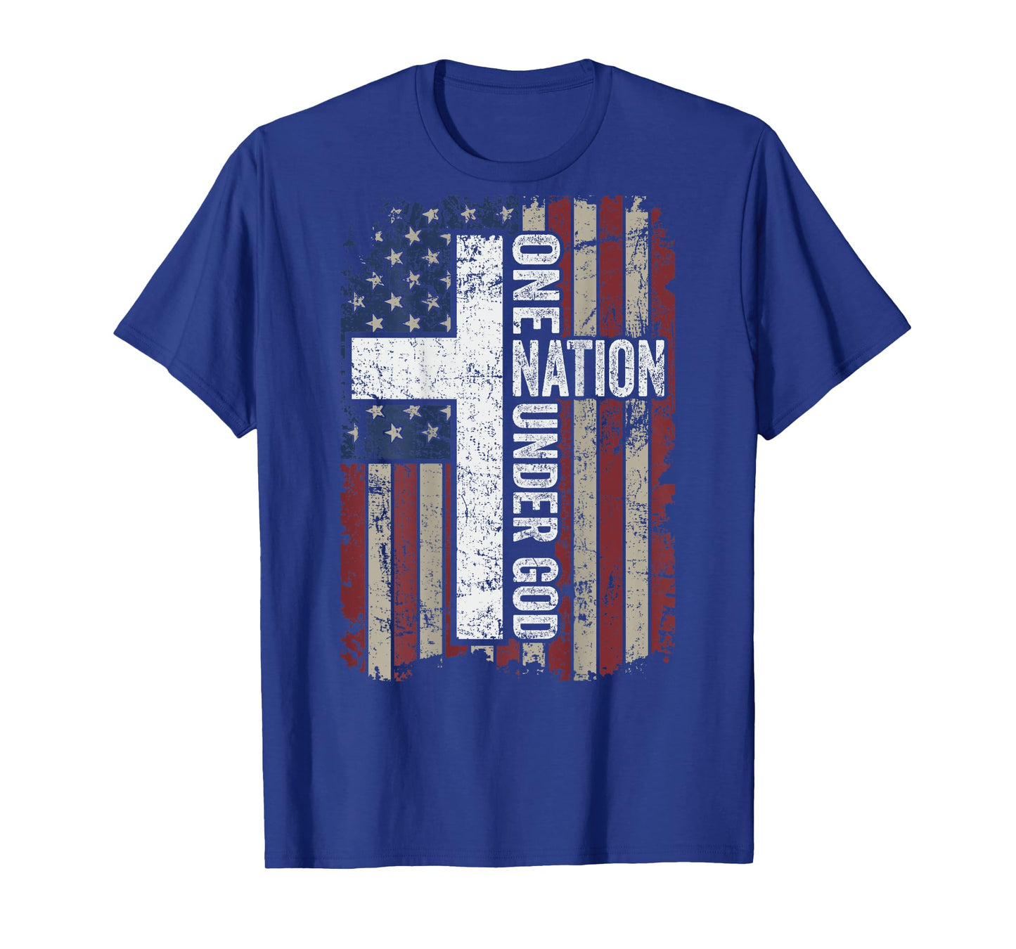 ONE NATION UNDER GOD - Christian Worship USA Flag - ON BACK T-Shirt