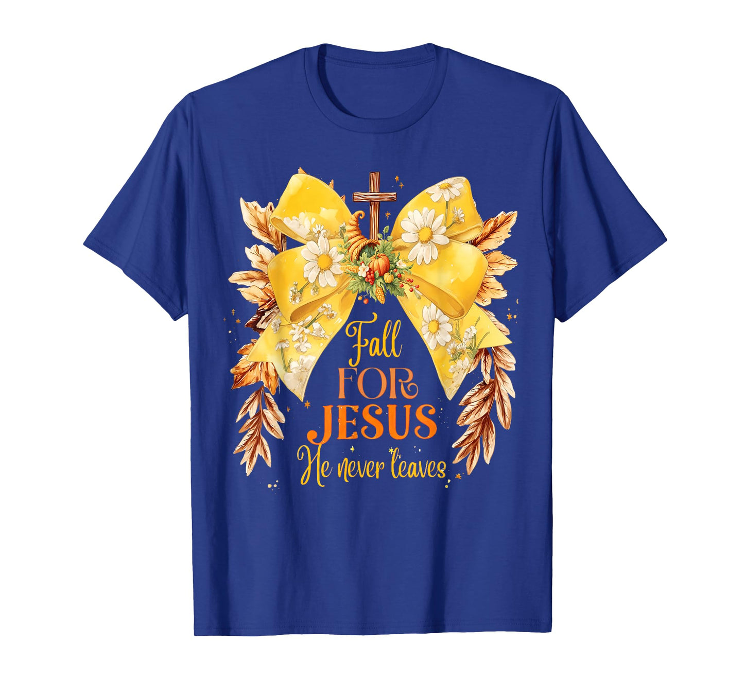 Fall for Jesus He Never Leaves Coquette Bow Pumpkin Autumn T-Shirt