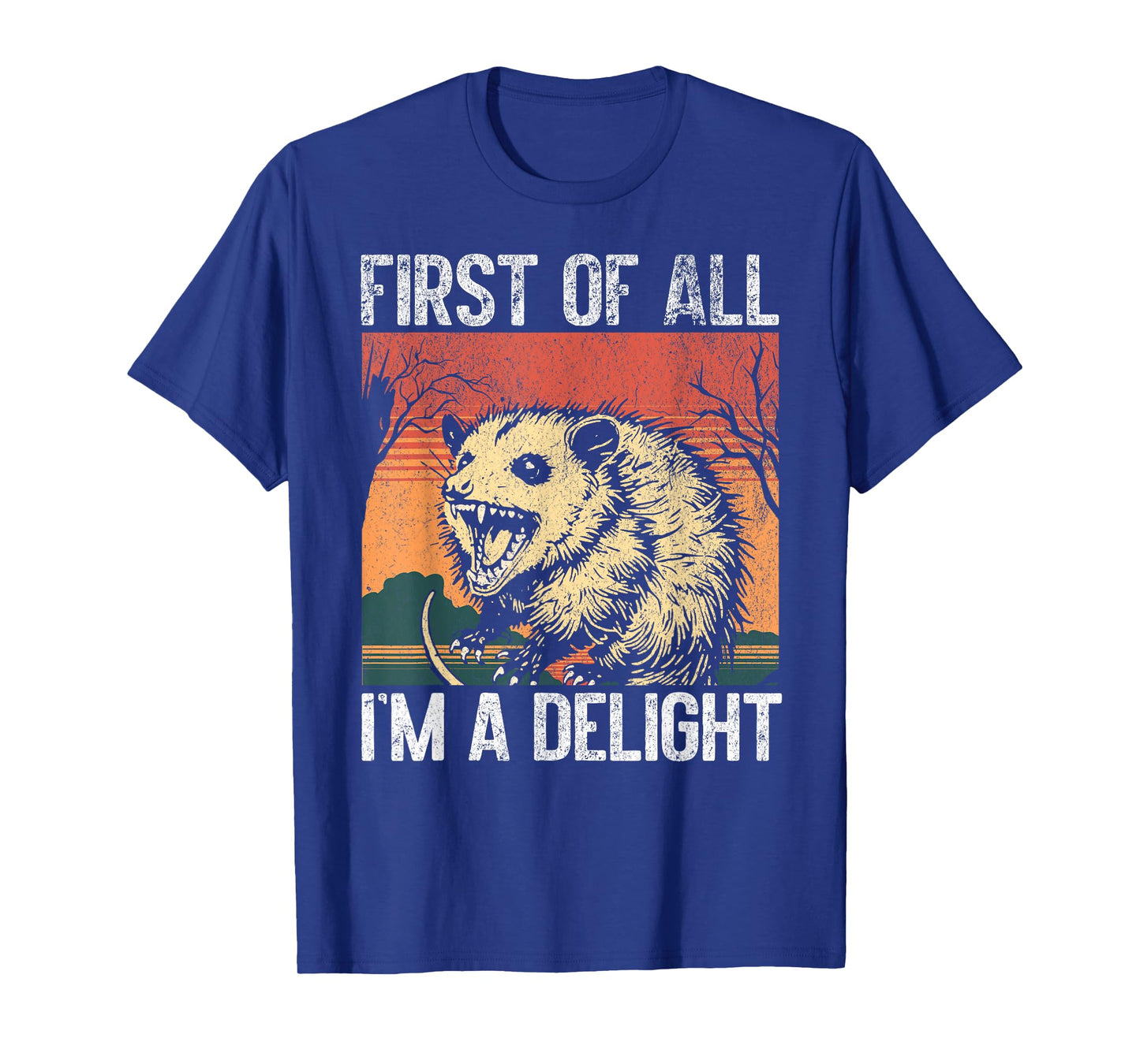 First Of All I'm a Delight Funny Opossum Sarcastic Retro T-Shirt