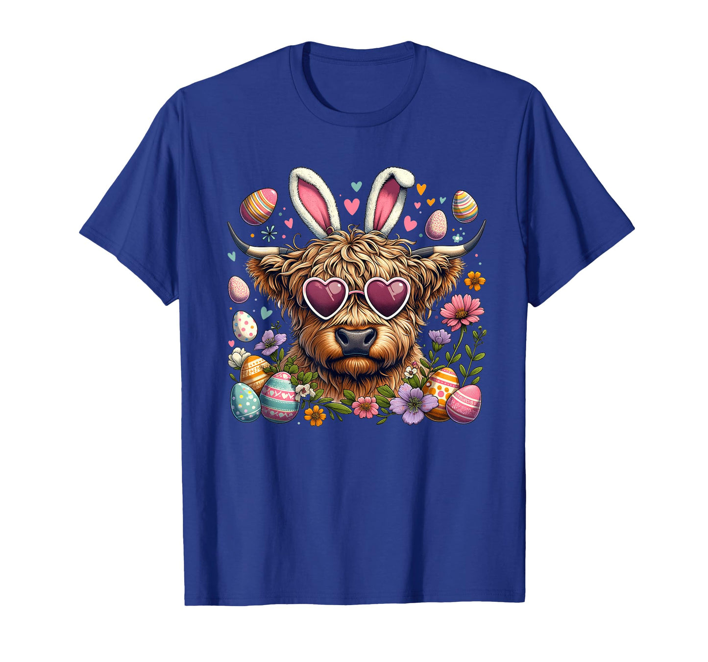 Happy Easter Day Highland Cow Retro Easter Bunny Women Kids T-Shirt
