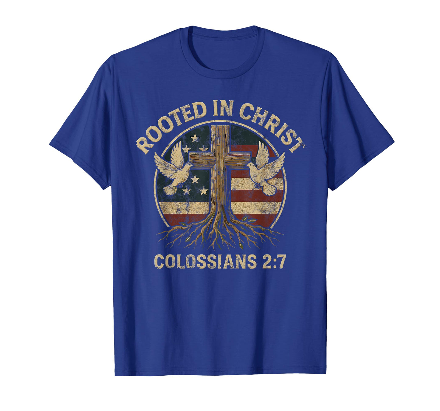 Retro Christian Cross Rooted in Christ Vintage Faith Bible T-Shirt