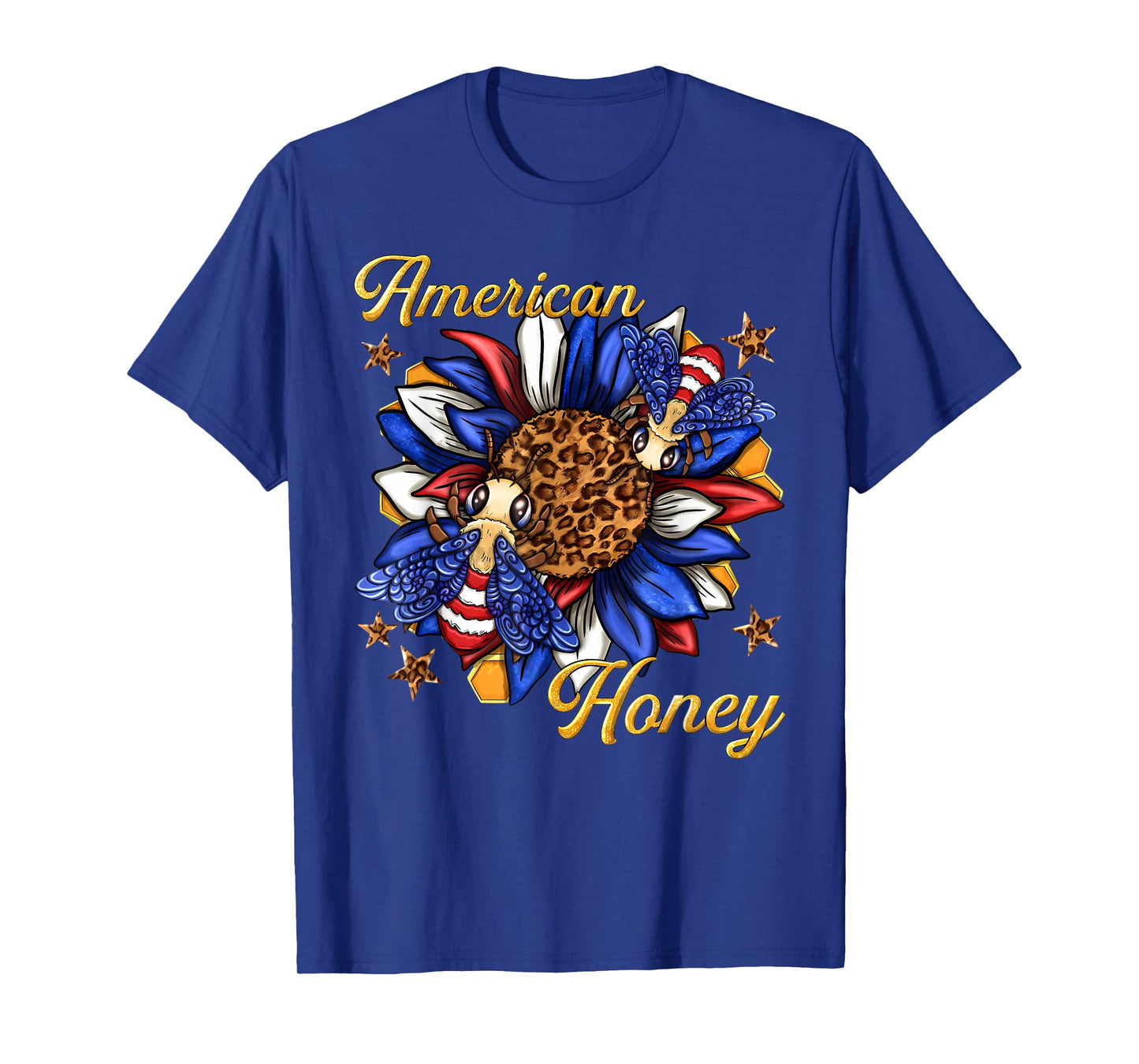 American Honey Bee Sunflower Leopard US Flag 4th Of July T-Shirt