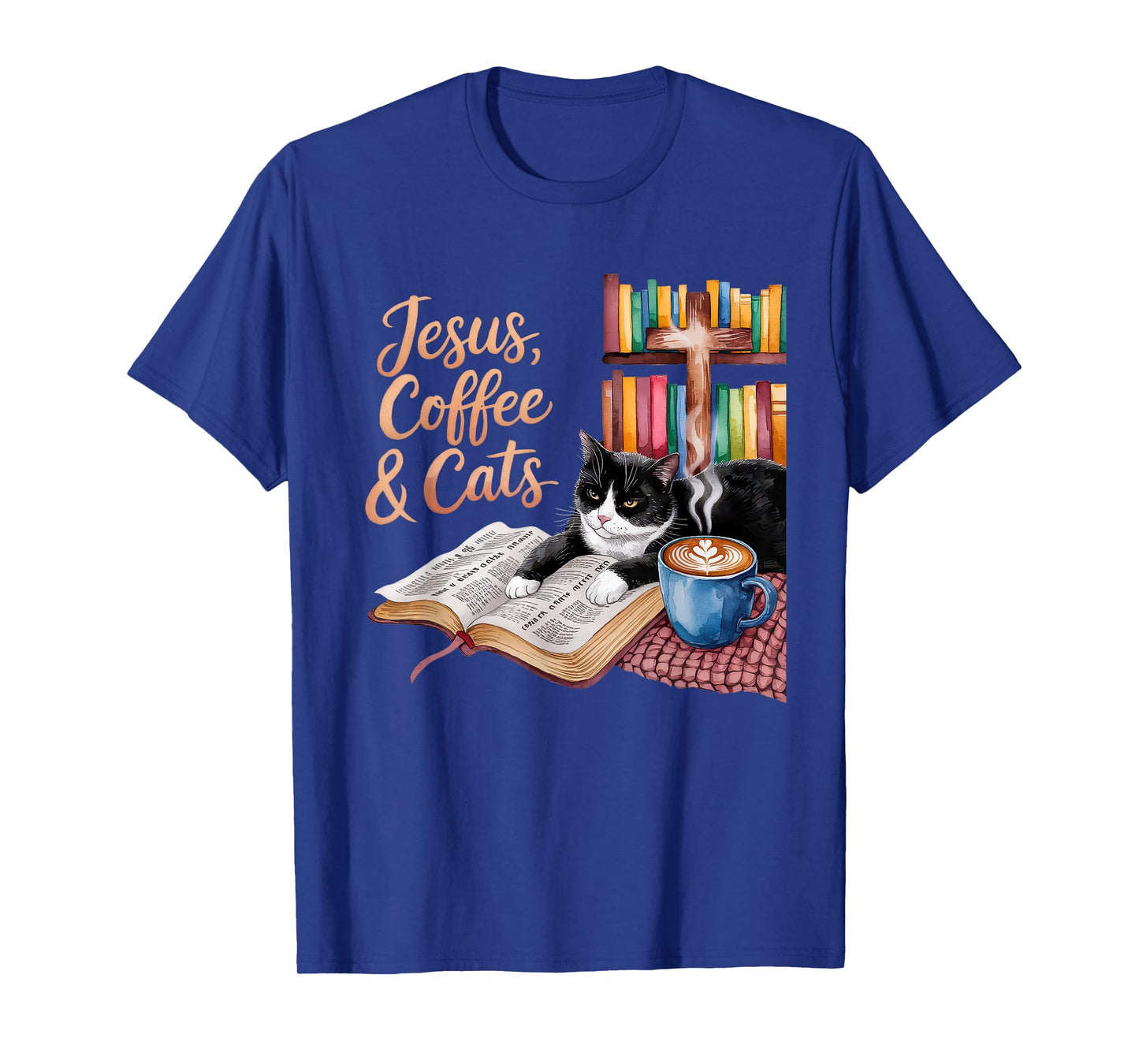 Jesus Coffee Cats Funny Cute Design Jesus Lovers Christian T-Shirt