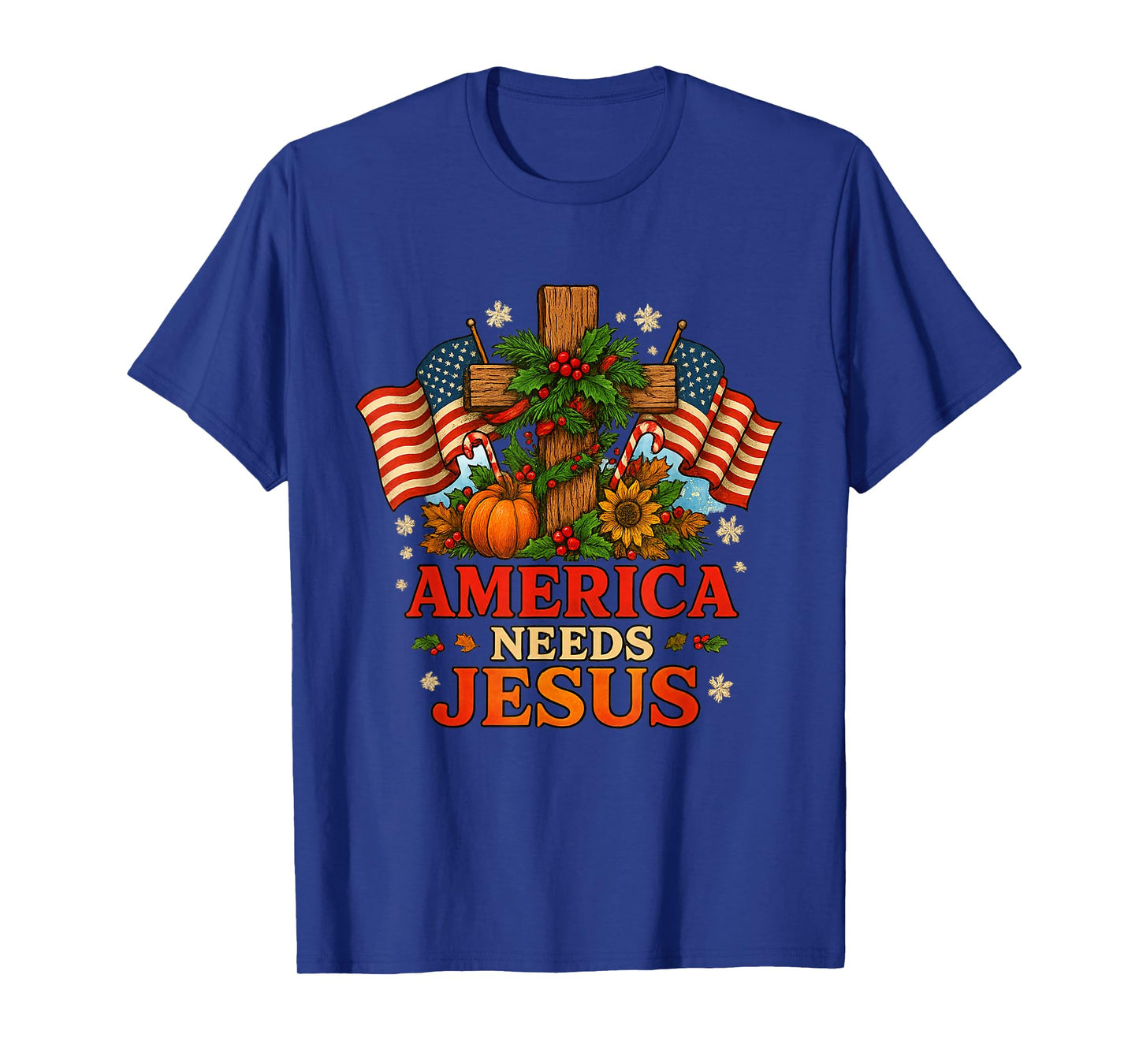 America Needs Jesus Christian Christmas Patriotic US Flags T-Shirt