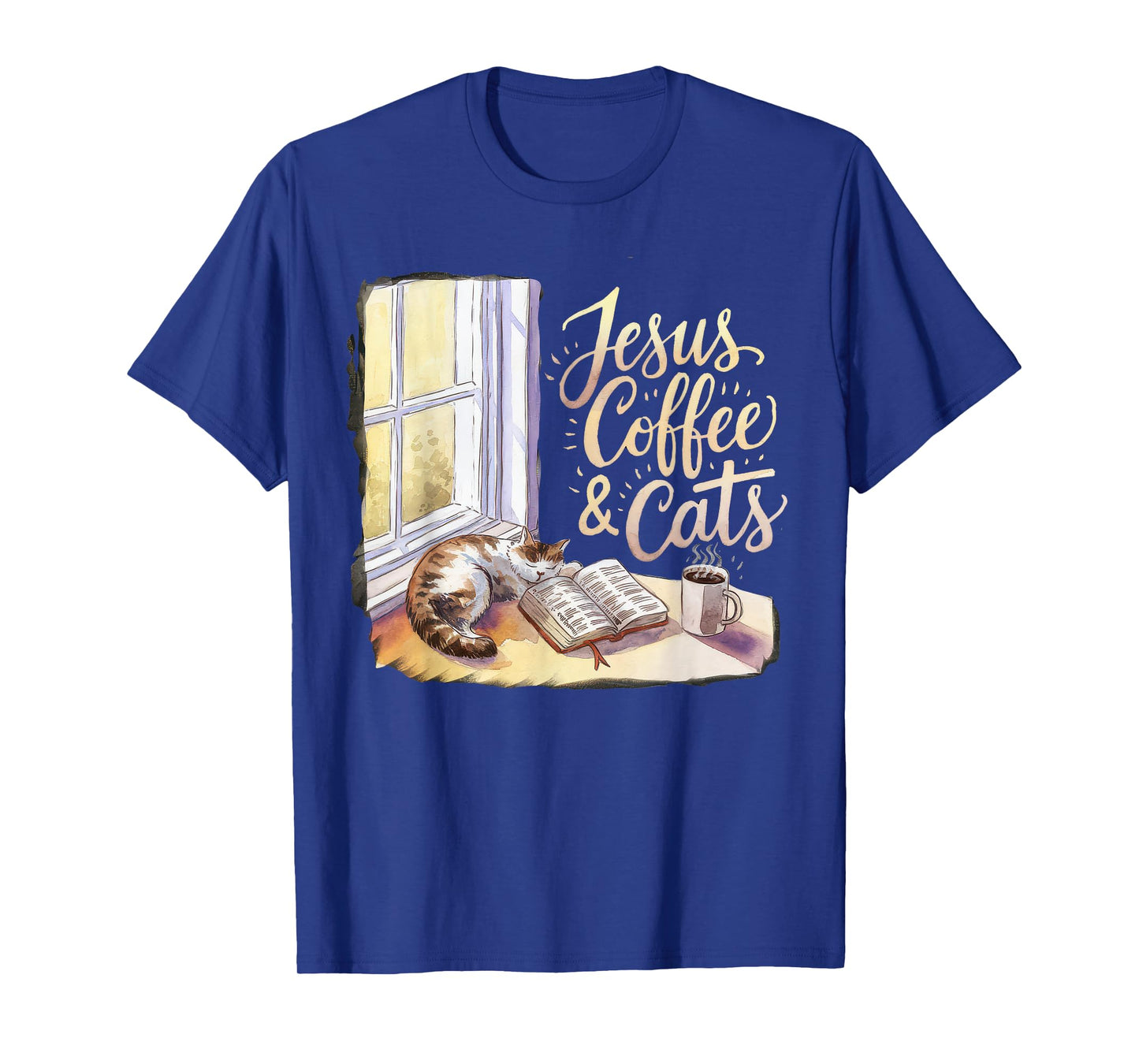 Jesus Coffee Cats Funny Cute Design Jesus Lovers Christian T-Shirt