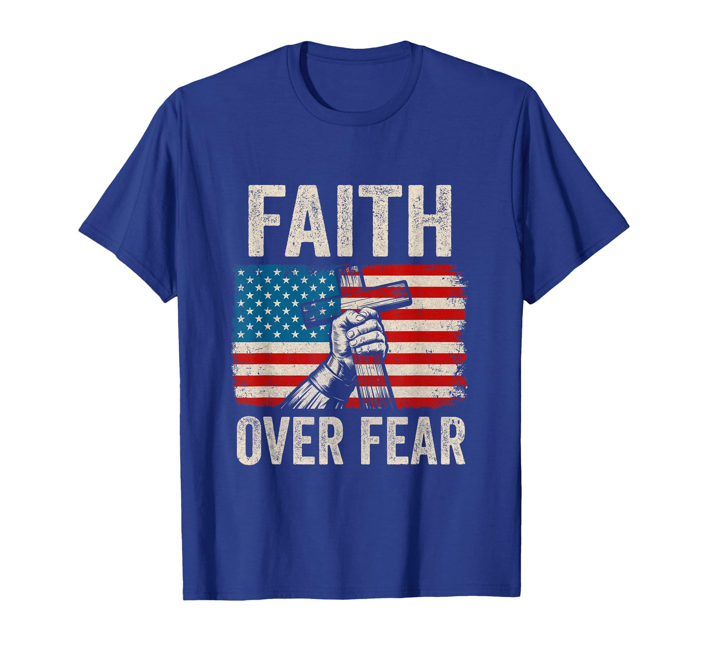 Faith Over Fear Jesus Christian Cross Faith Us Flag America T-Shirt