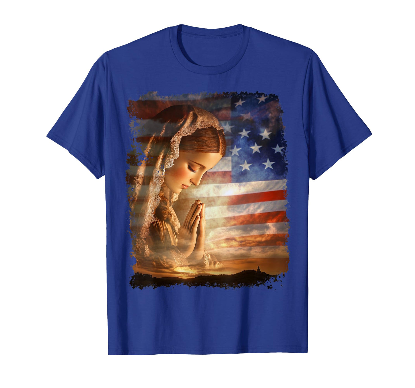 USA American US Flag The Virgin Mary T-Shirt