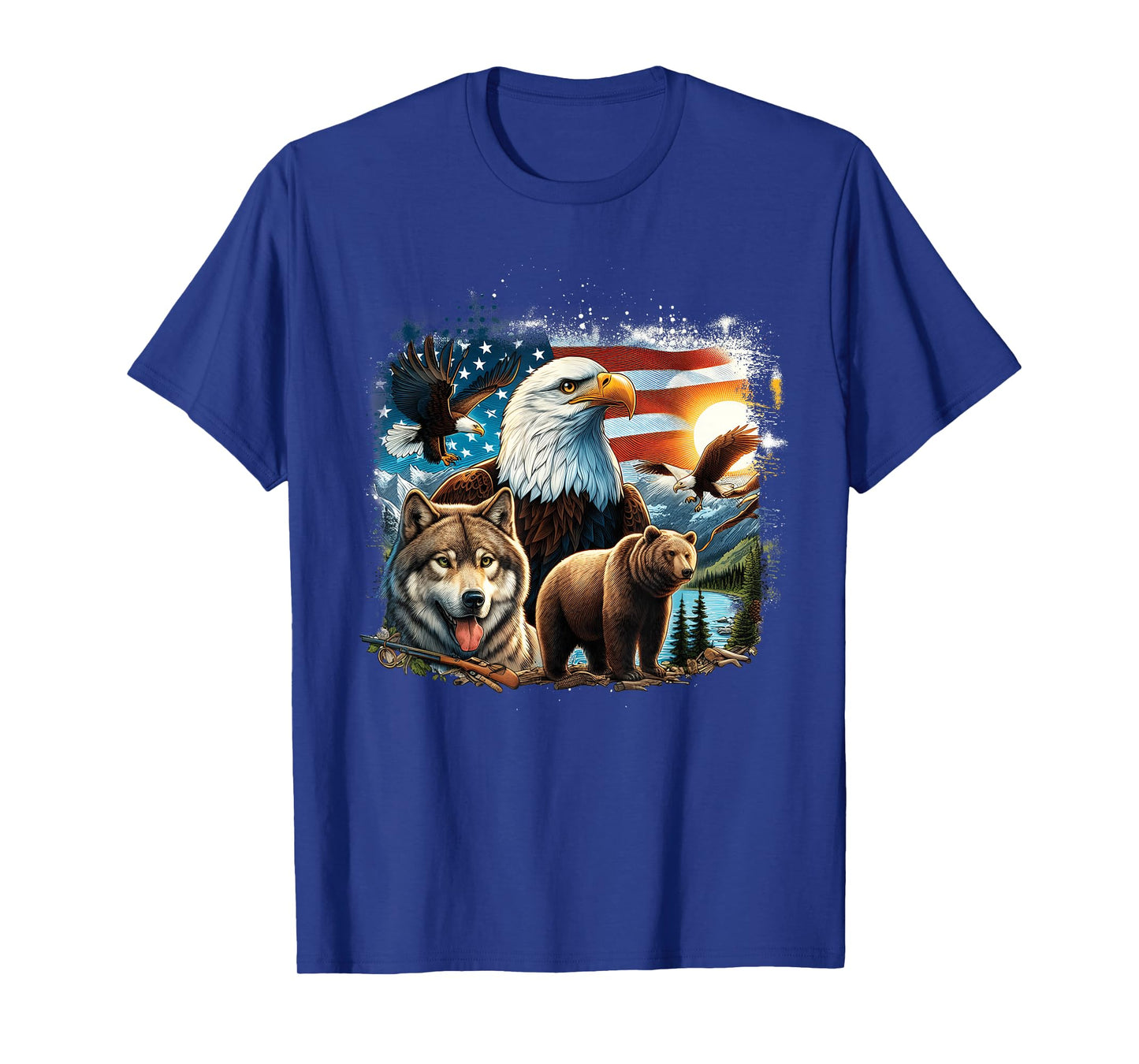 Usa Animals Bald Eagles Grizzly Bear Wolf Wilderness Nature T-Shirt
