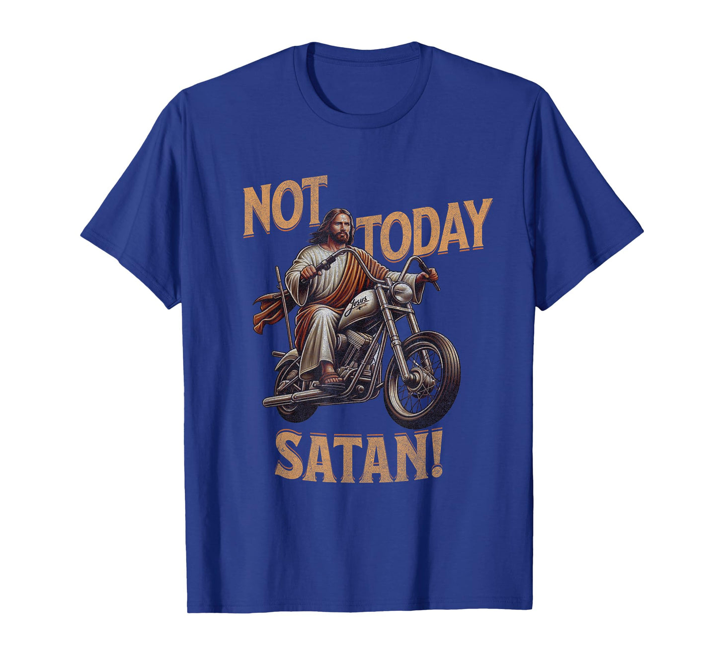 Retro Not Today Satan Jesus Riding A Chopper Motorcycle T-Shirt