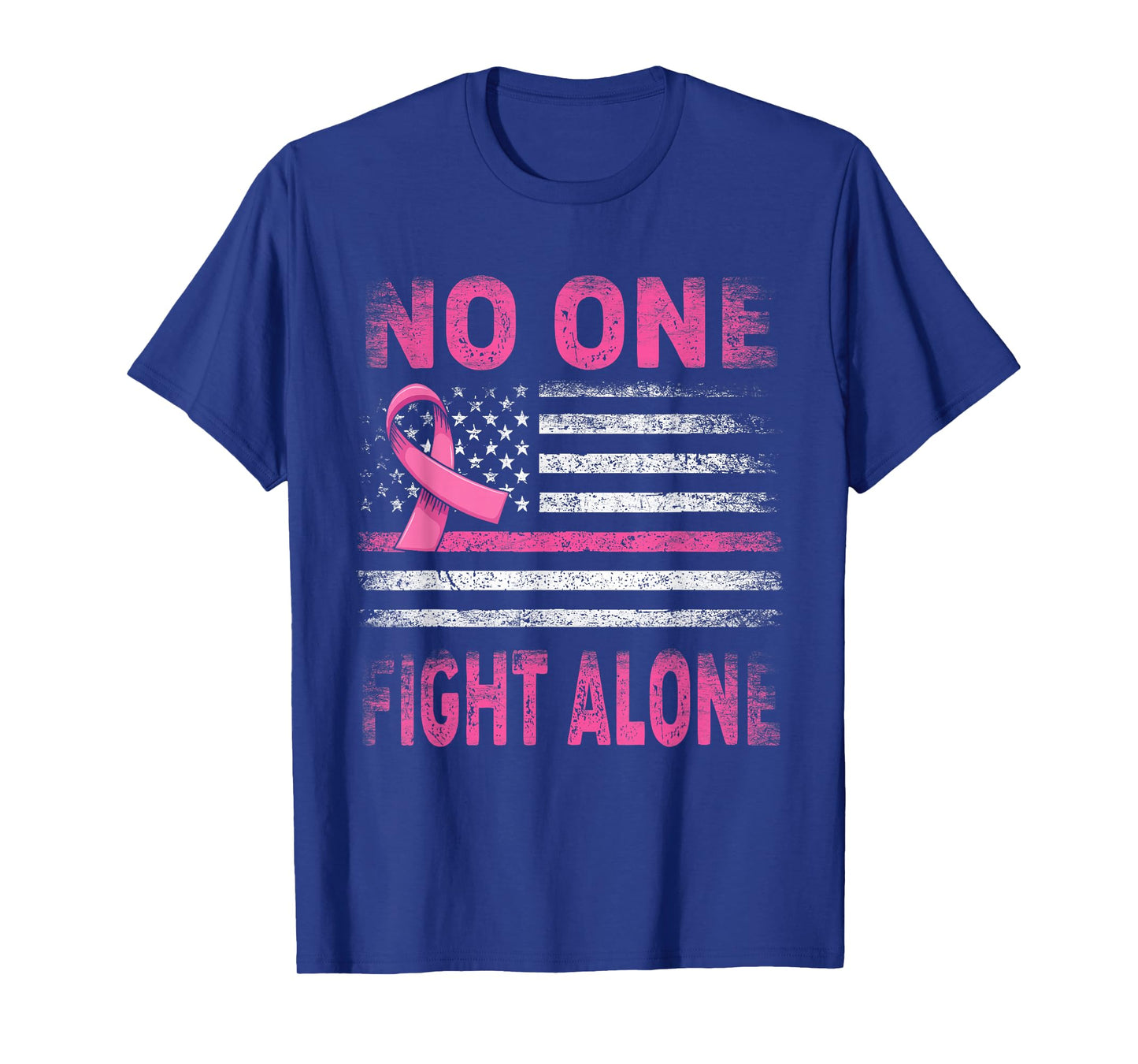 No One Fights Breast Cancer Alone American Flag Pink Ribbon T-Shirt