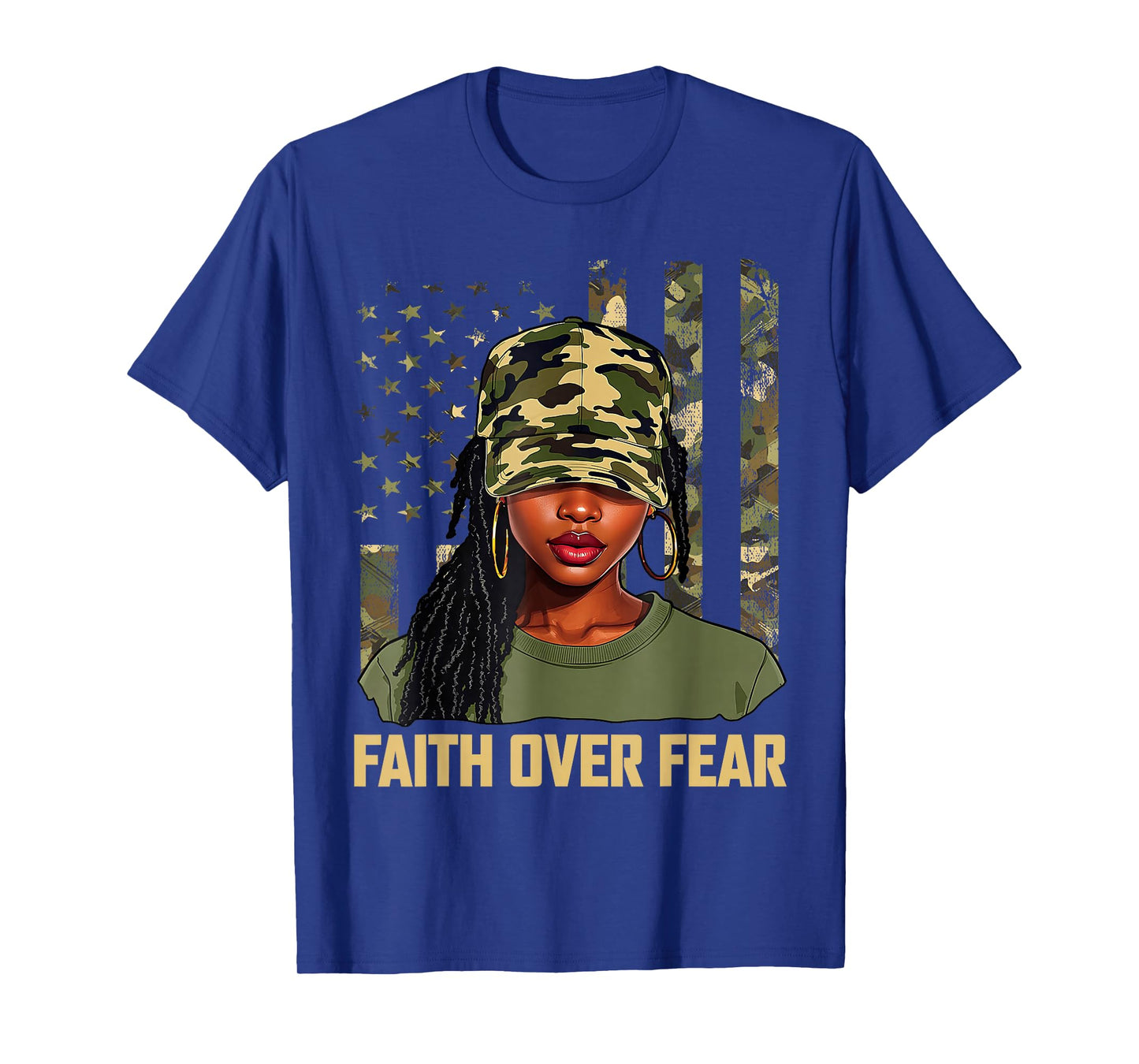 Faith Over Fear Christian Camo African American Afro Women T-Shirt