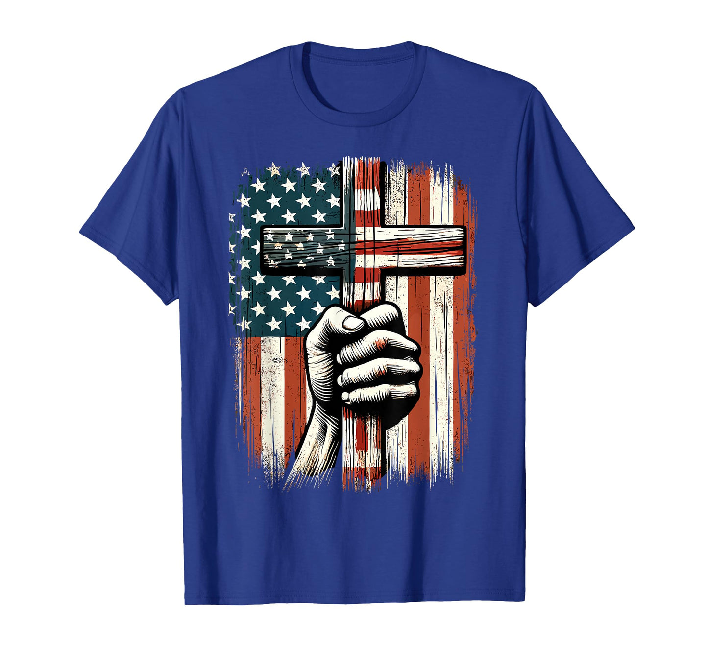 American USA Flag Christian Cross Jesus 4th Of July T-Shirt