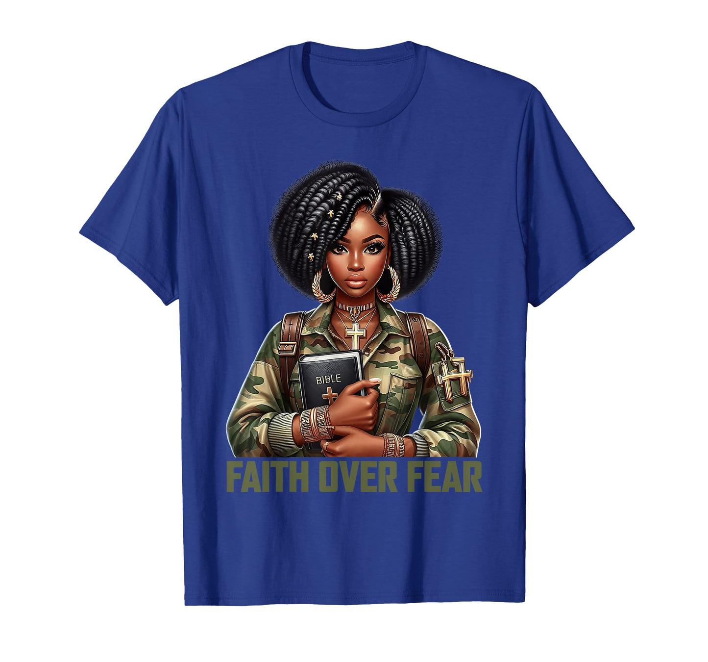 Faith Over Fear Christian Camo African American Afro Women T-Shirt