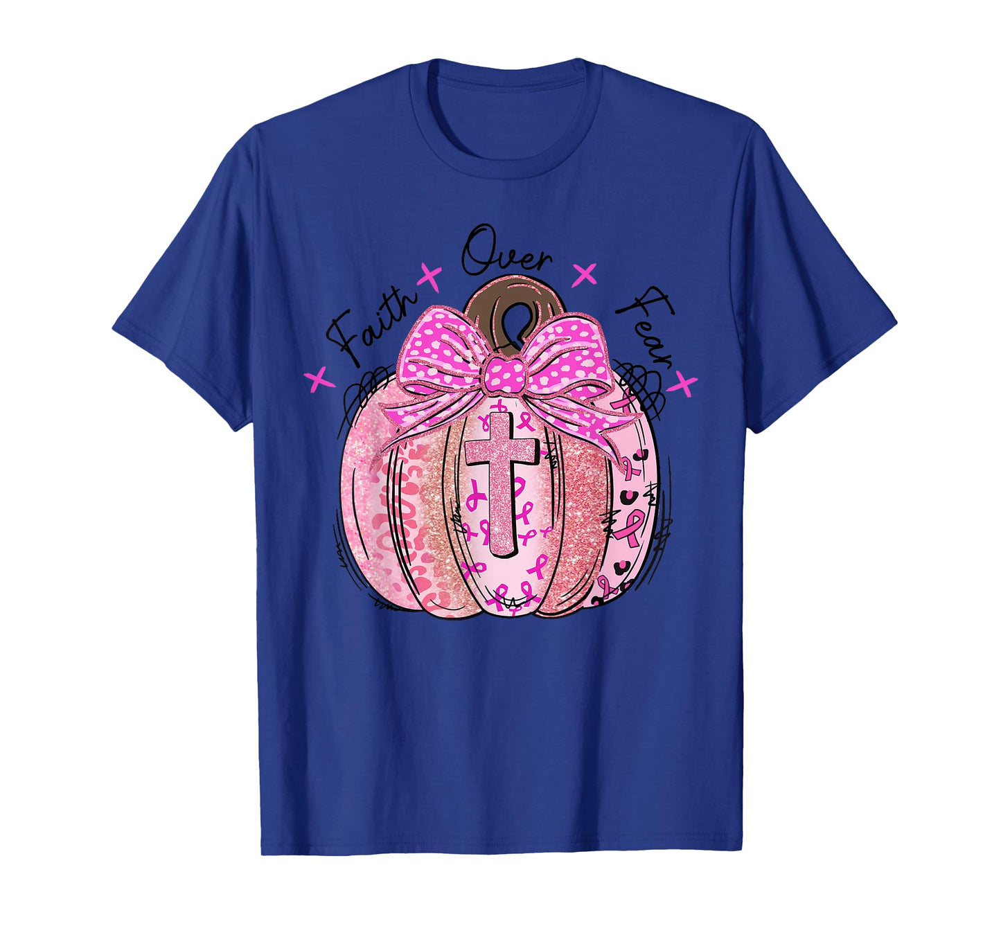 Faith Over Fear Pumpkin BowwCross Breast Cancer Awareness T-Shirt