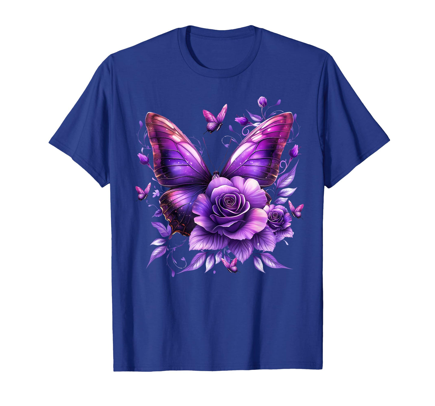 Floral Beautiful Purple Butterfly Lover Rose Flower Women T-Shirt