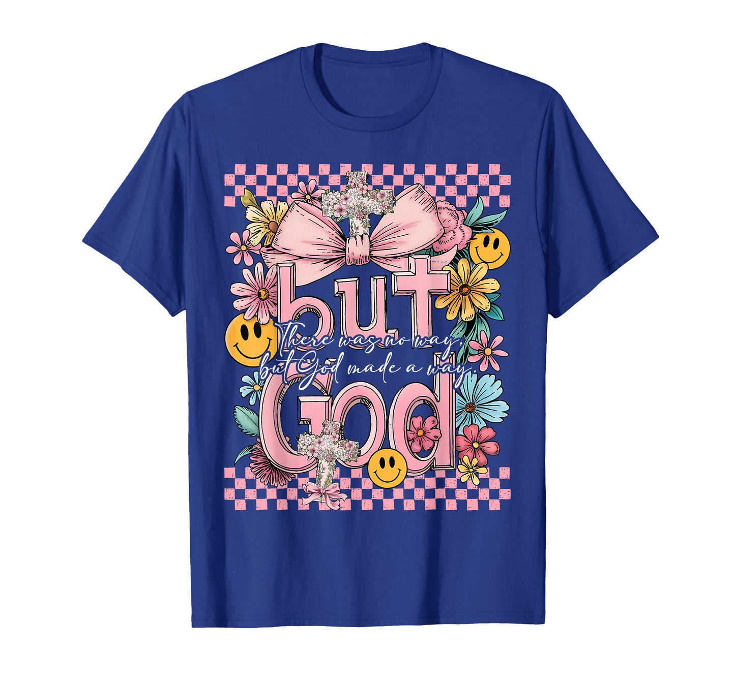 But God Pink Christian Floral Bow Teen Girls Scripture Retro T-Shirt
