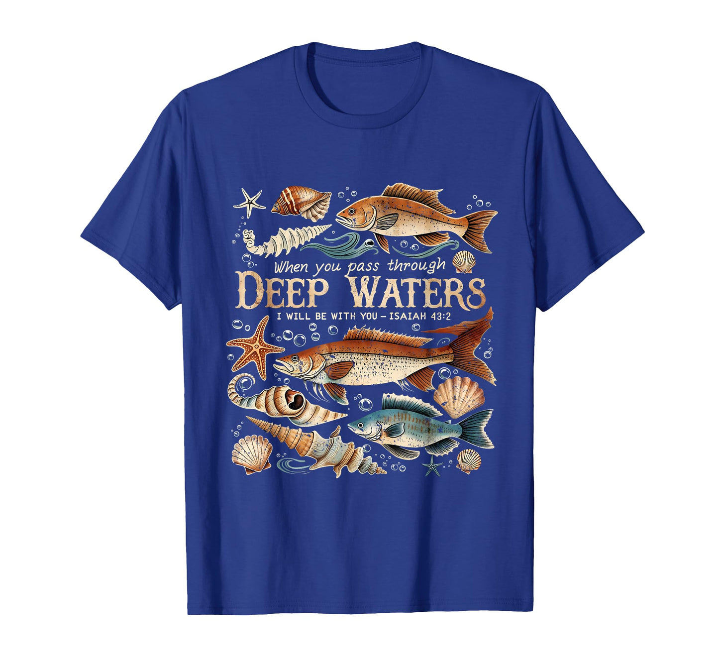 Deep Waters Isaiah 43:2 Bible Ocean Fish Scene T-Shirt