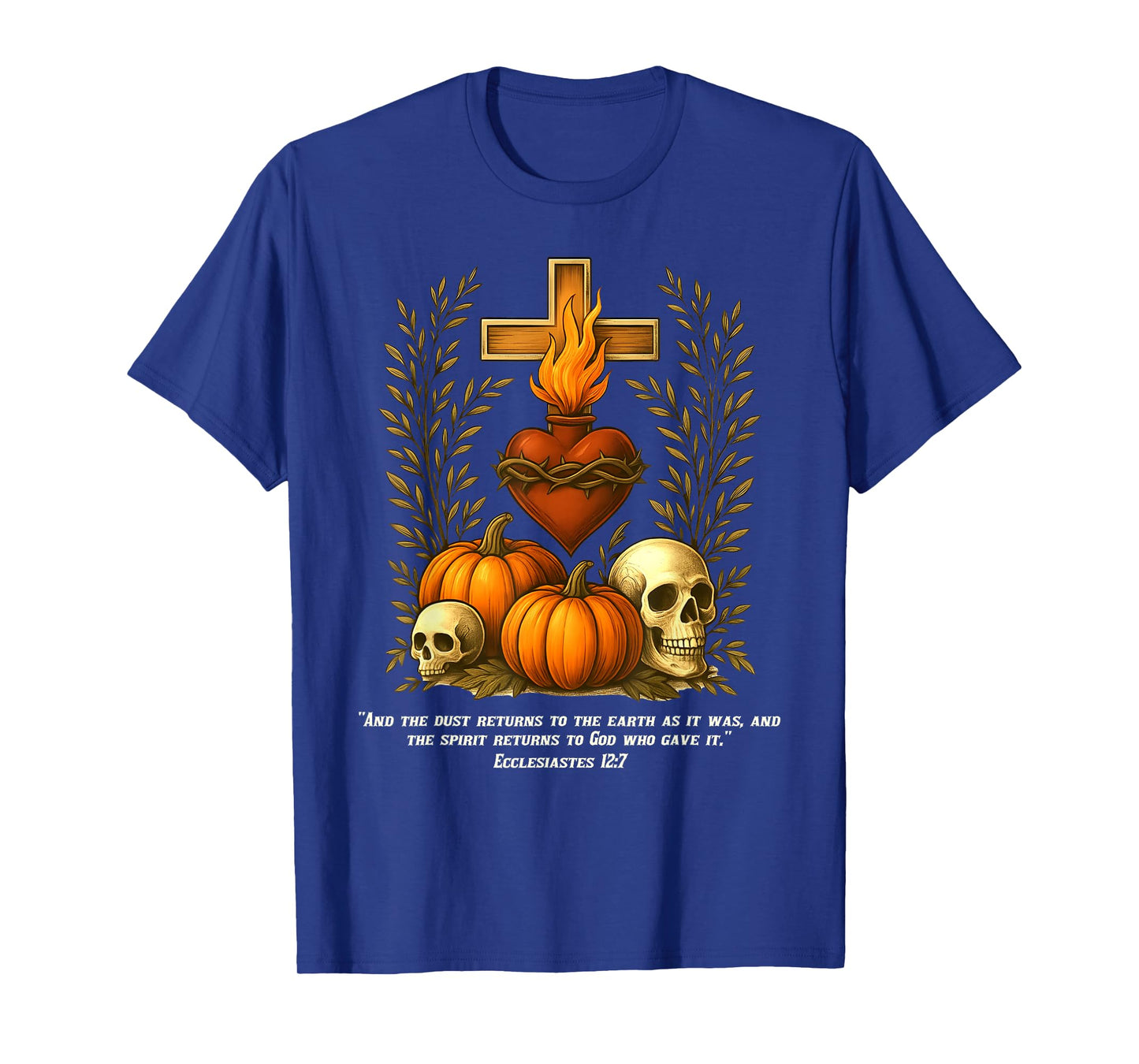 Sacred Heart Halloween Jesus Skulls Pumpkins Christian Cross T-Shirt
