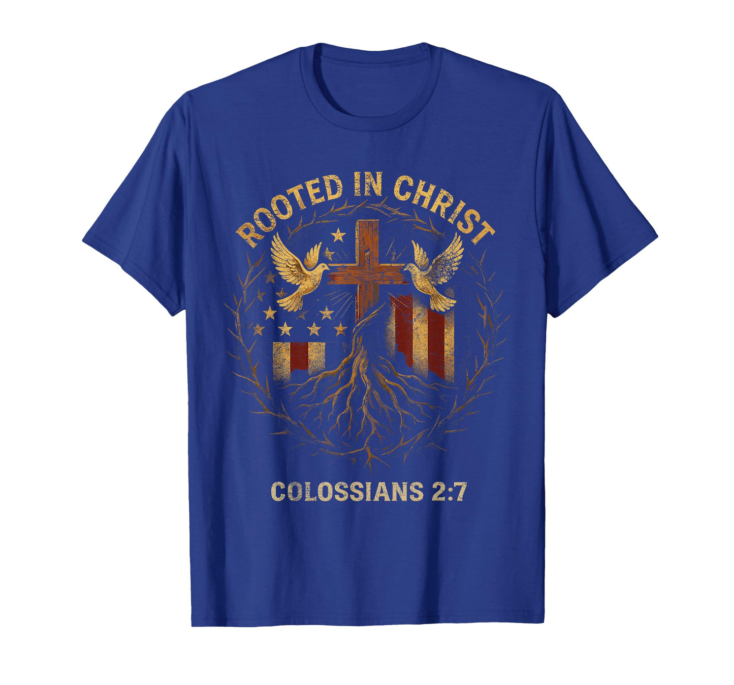 Retro Rooted in Christ Christian Cross Spiritual Verse T-Shirt