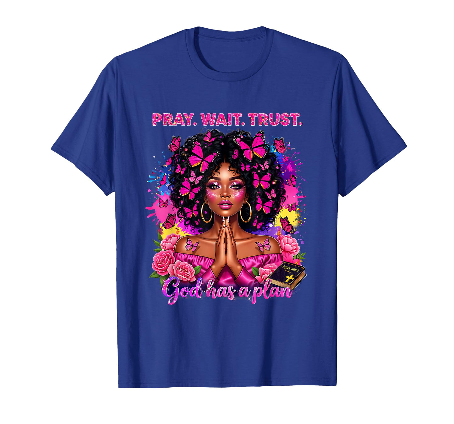Christian Afro Faith God African American Black Women T-Shirt - T-Shirt | Royal