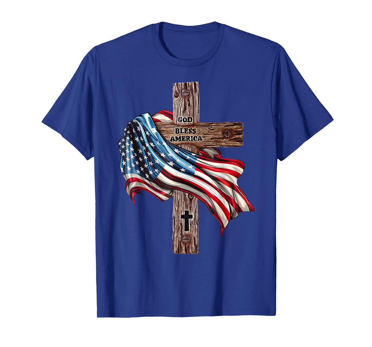 God Bless America Cross American Flag US Patriotic Christian T-Shirt