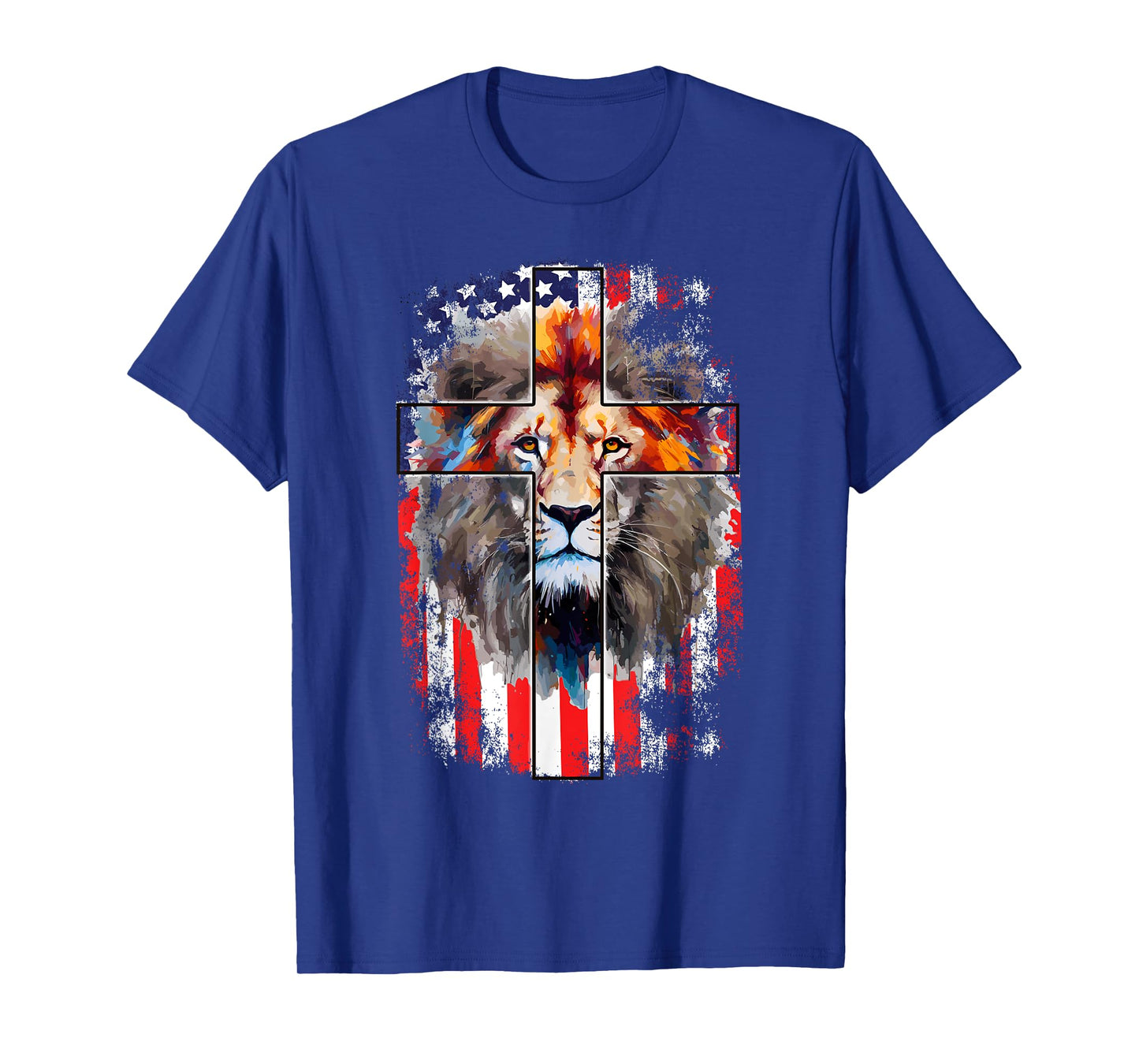 Christian God Faith US Flag Cross Jesus Lion Of Judah T-Shirt