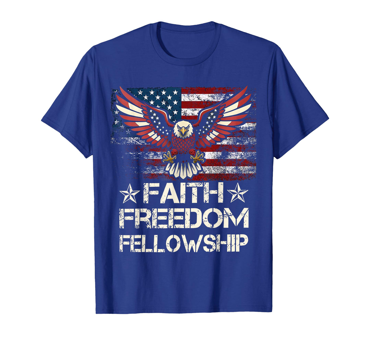 Vintage Faith Freedom Fellowship Patriotic Eagle Flag USA T-Shirt