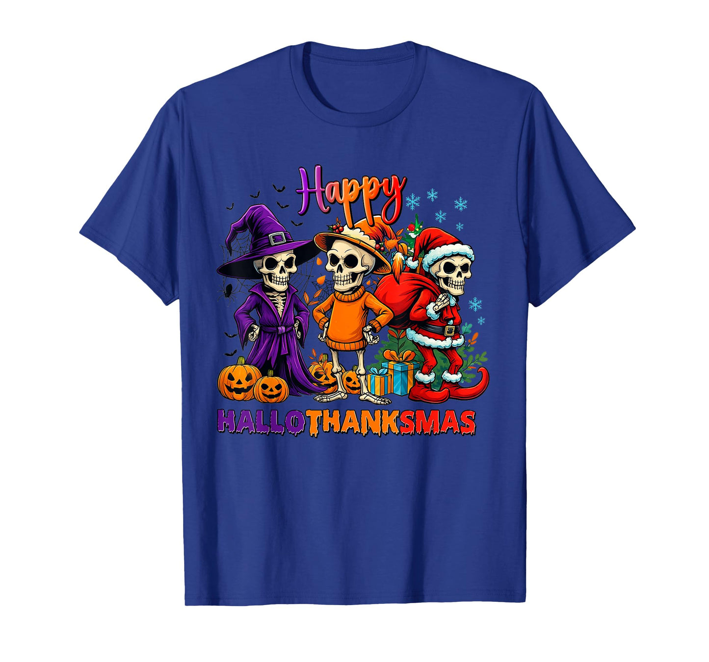 Funny Happy Hallothanksmas Skeleton For Men Women Kids T-Shirt