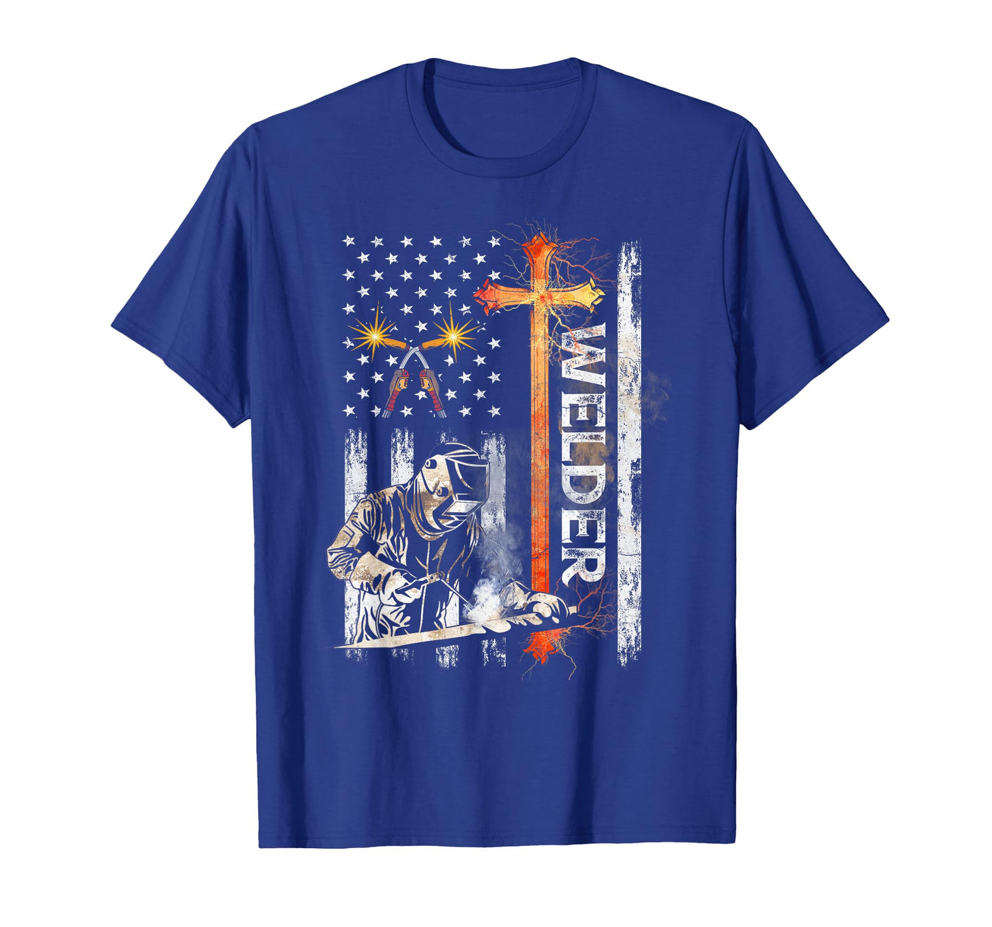 Welder American Flag Welding Faith Cross Christian Women Men T-Shirt