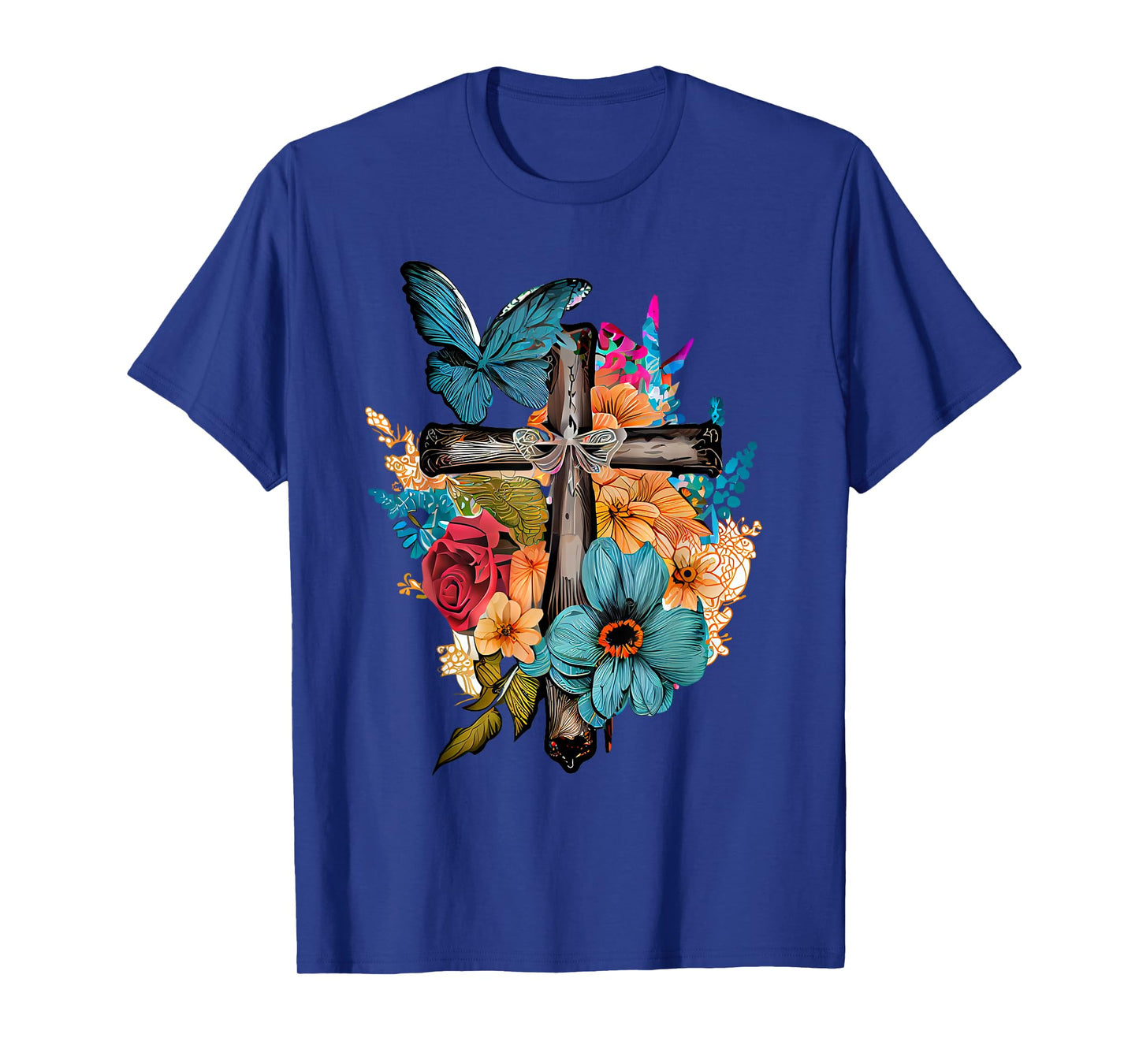 Jesus Cross Butterfly Flower Christian Faith Motivation T-Shirt