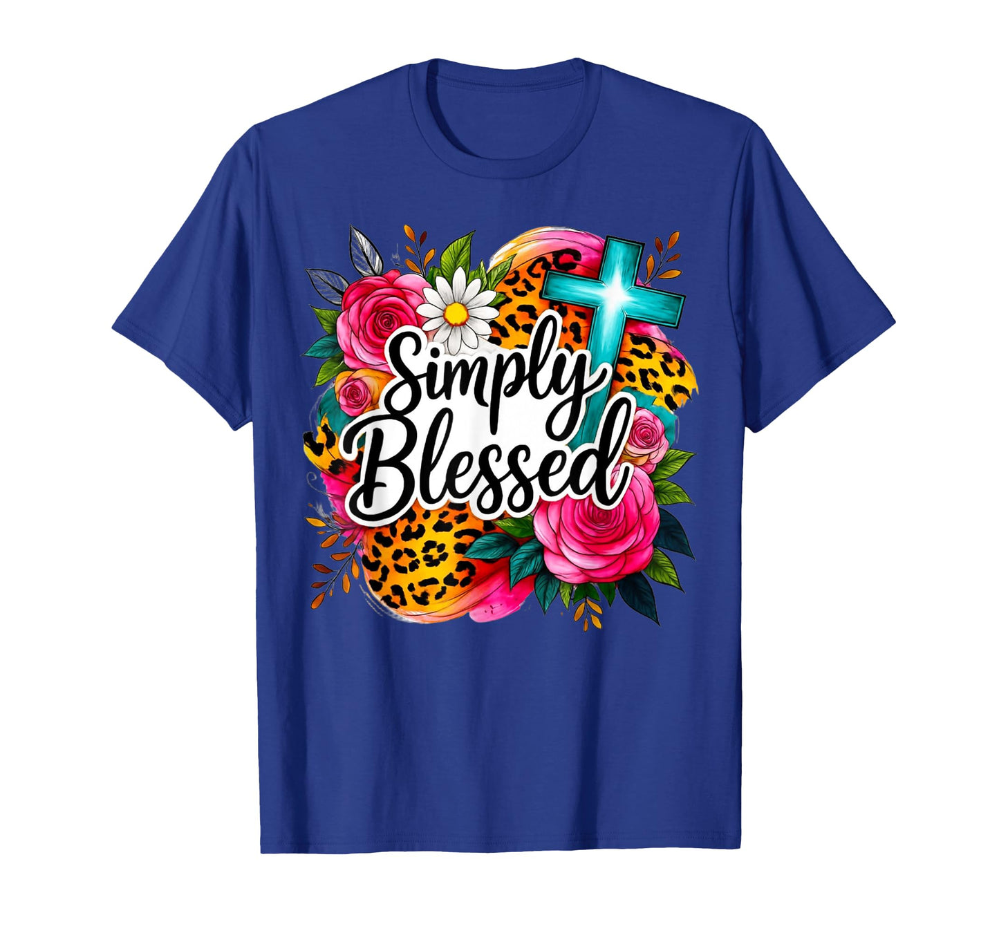 Simply Blessed Floral Cross Faith Design T-Shirt