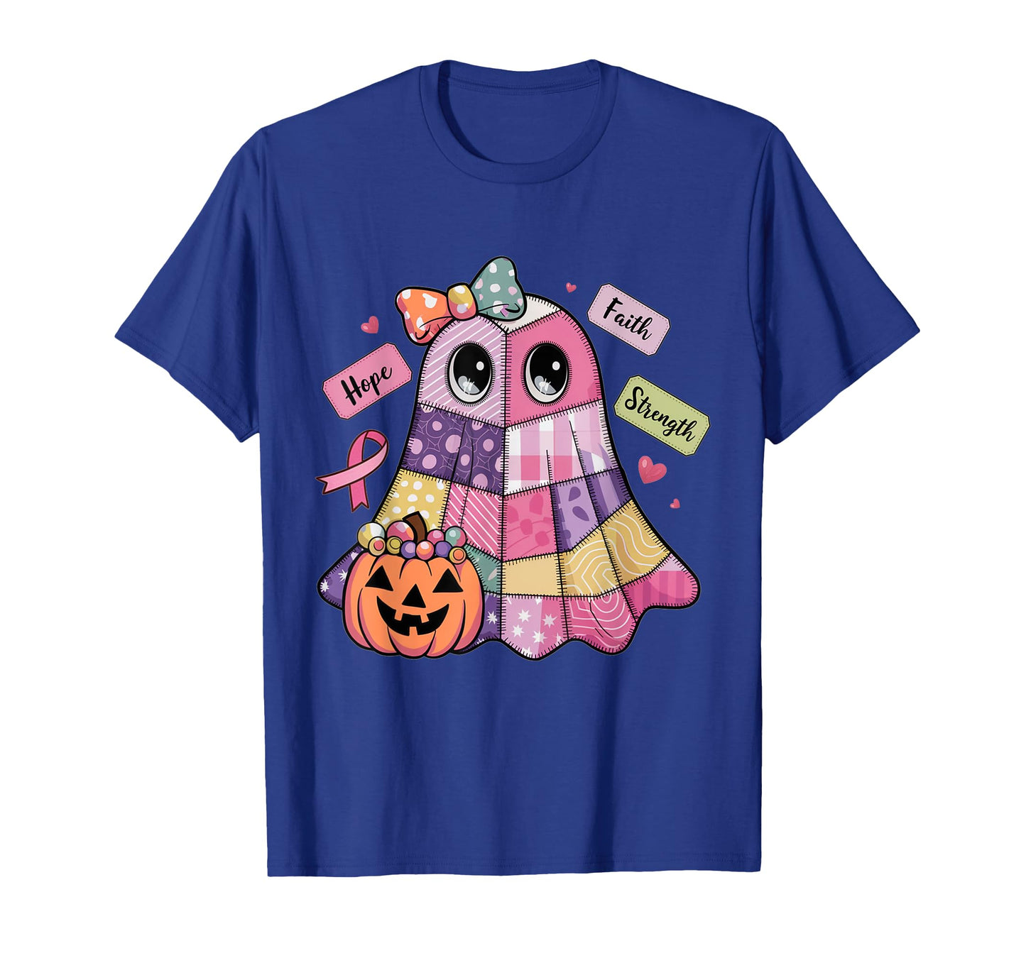 Faith Hope Strength Ghost Breast Cancer Awareness Halloween T-Shirt