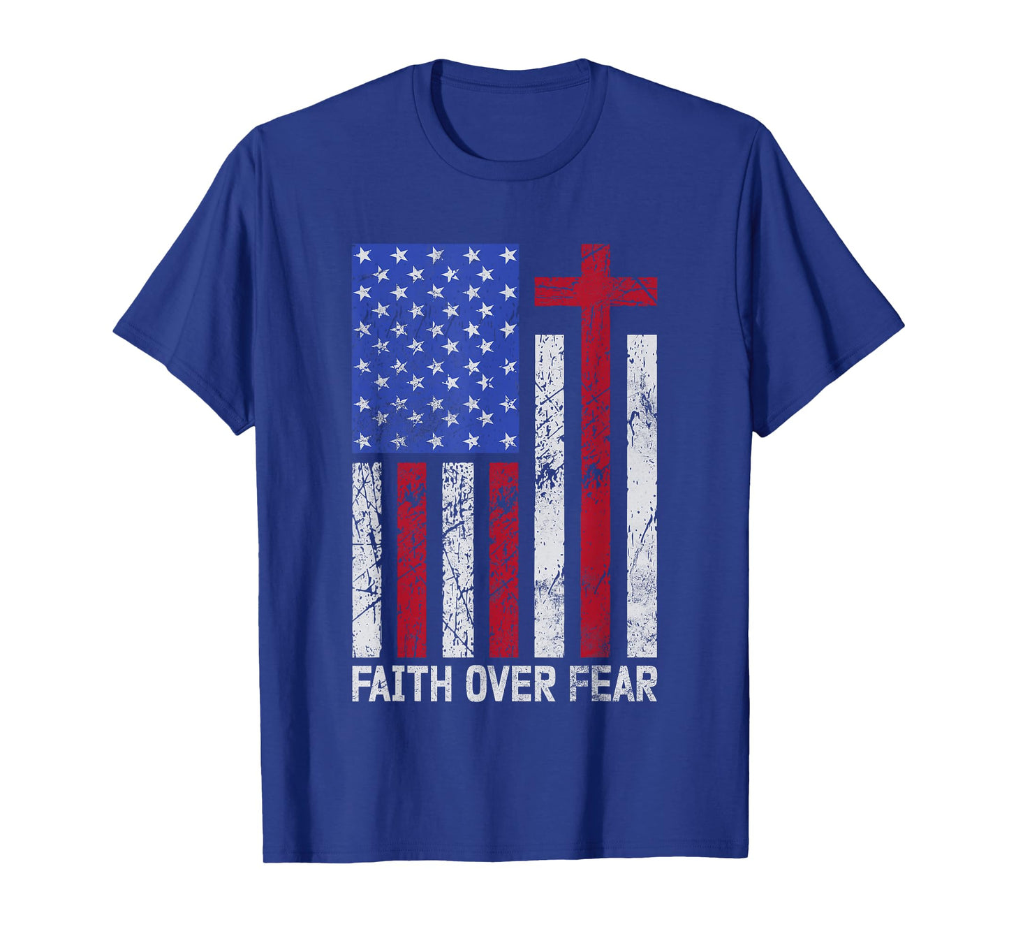 Faith Over Faer American Flag Cross Christian Patriotic T-Shirt