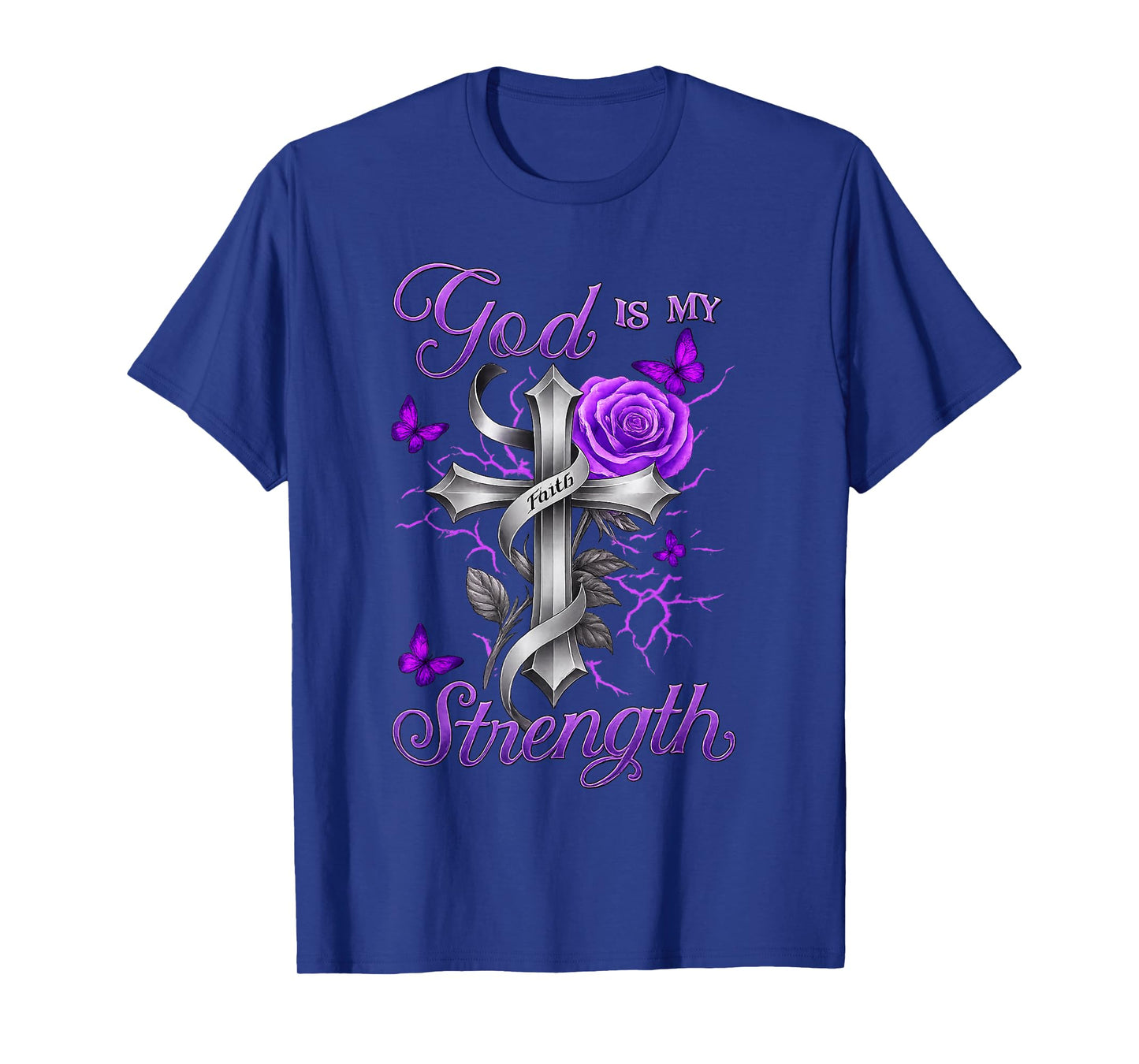 God is My Strength Purple Rose Cross Faith Apparel T-Shirt