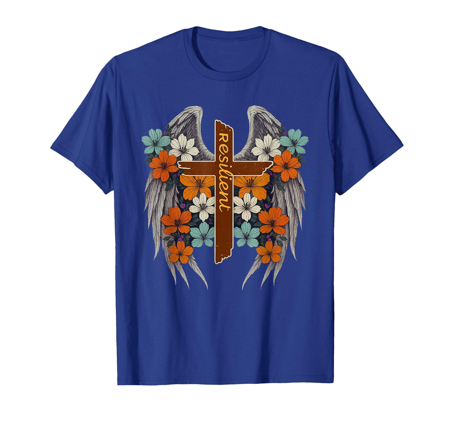 Angel Wings Cross Religious Resilient Boho Flowers Vintage T-Shirt