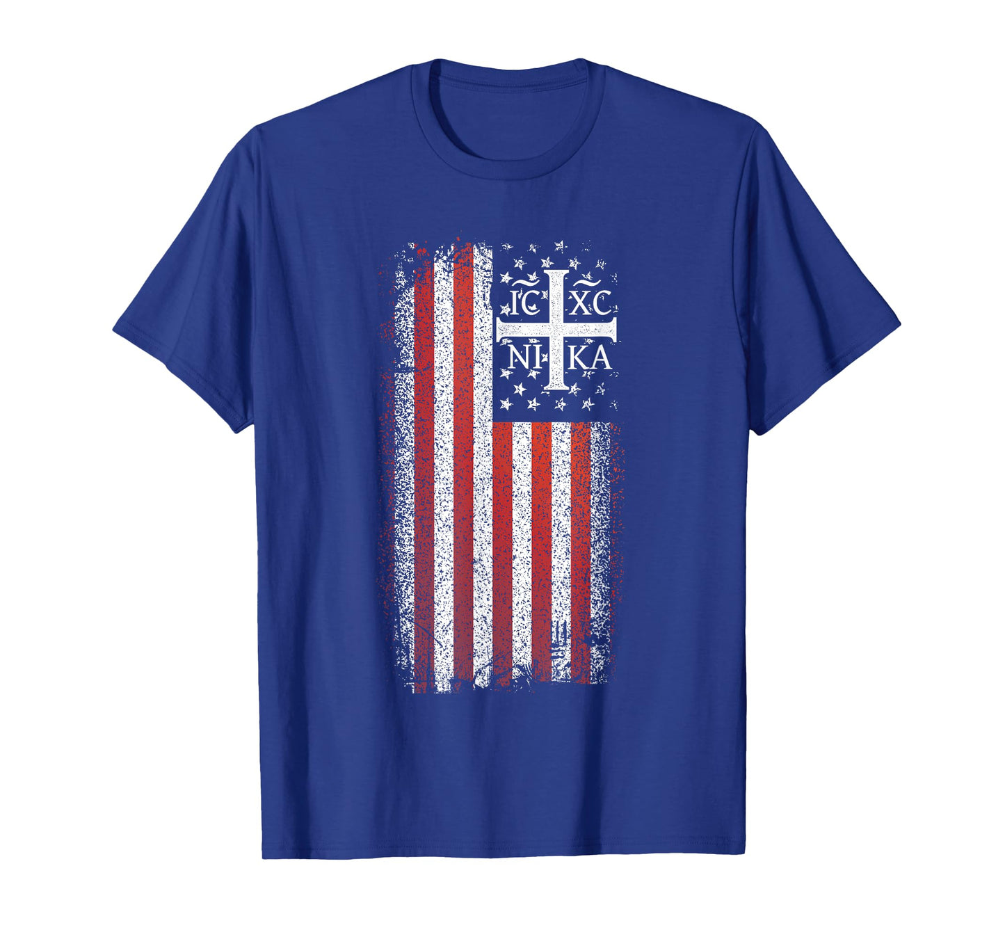 ICXC NIKA Christogram Cross American Flag Christian T-Shirt
